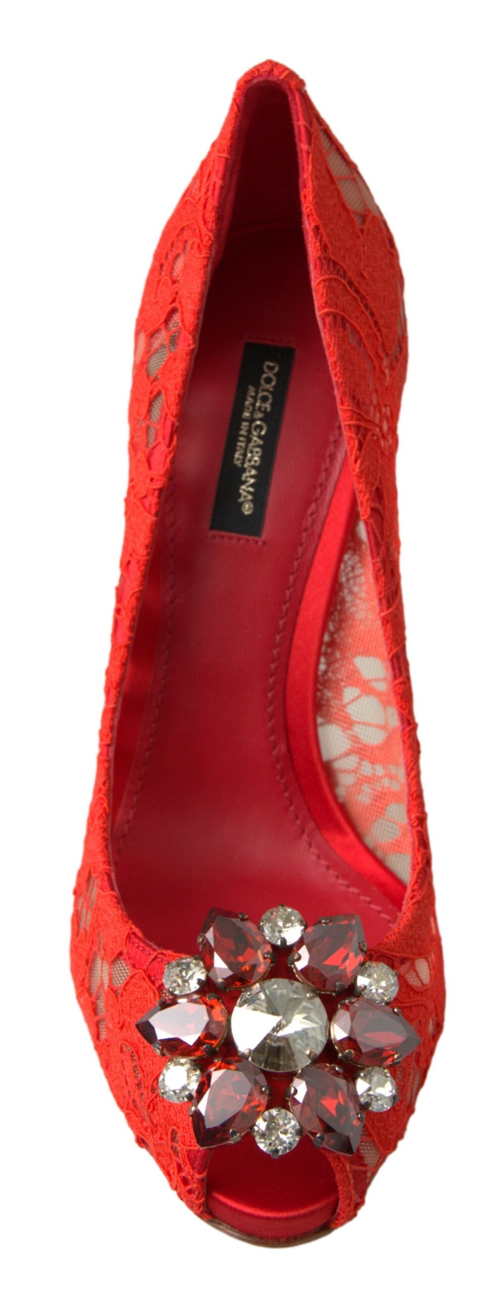 Dolce & Gabbana Red Taormina Lace Crystal Heels Pumps Shoes - Whispers Of Wisdom Clothing