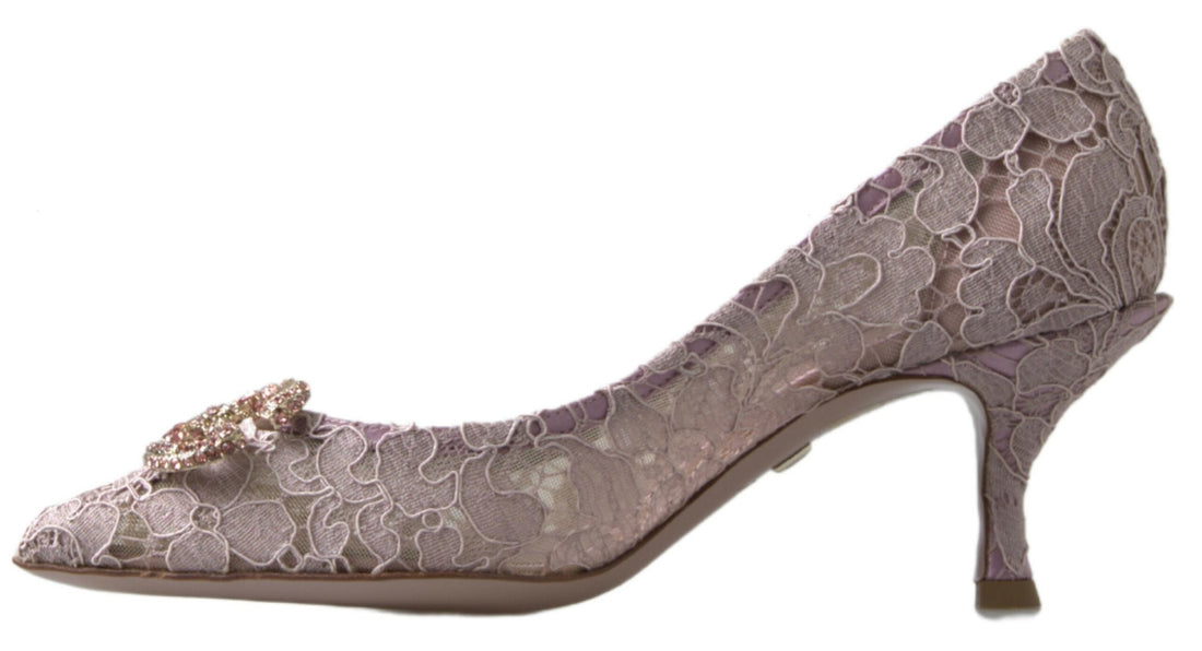 Dolce & Gabbana Pink Floral Lace DG Crystal Pumps Shoes - Whispers Of Wisdom Clothing