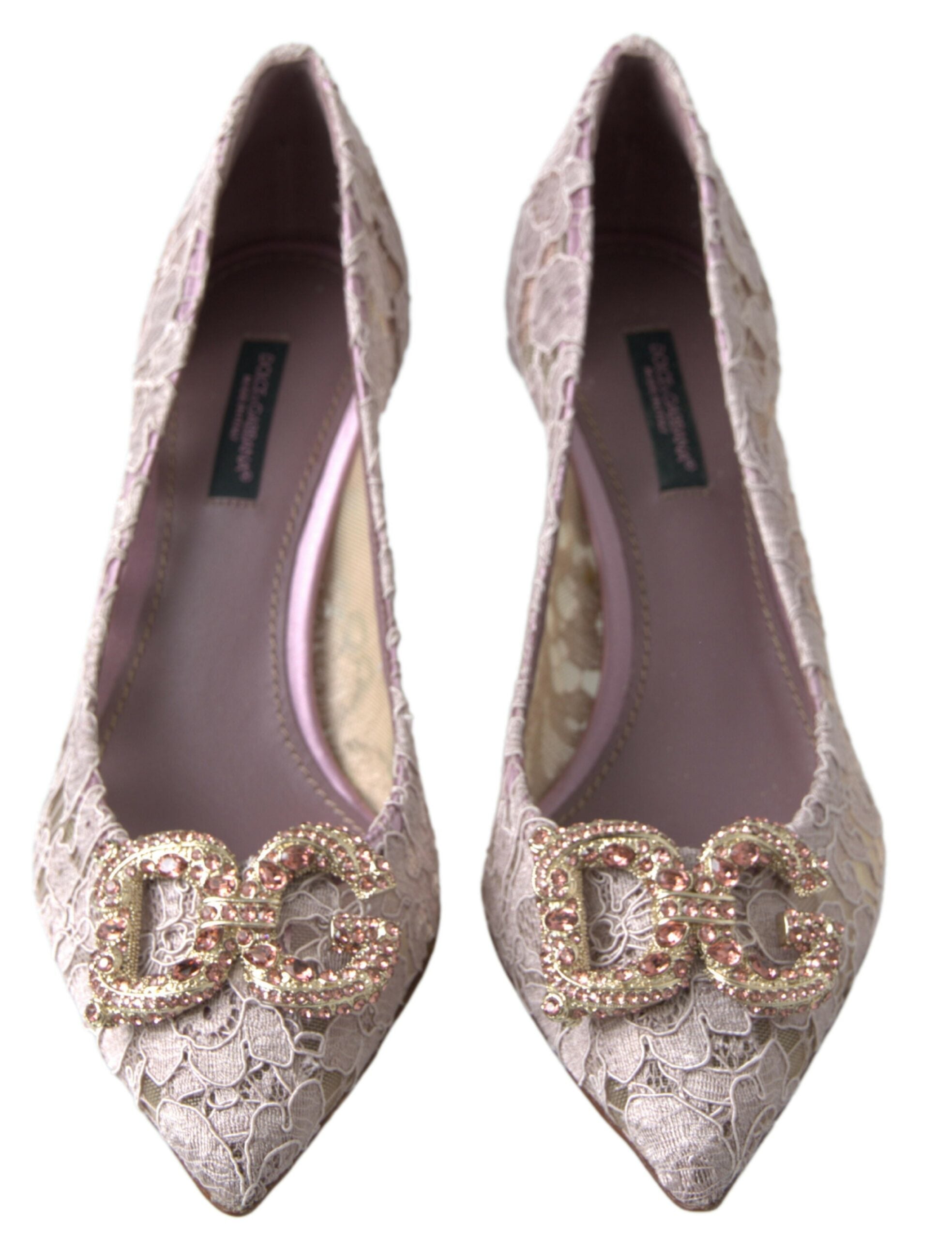Dolce & Gabbana Pink Floral Lace DG Crystal Pumps Shoes - Whispers Of Wisdom Clothing