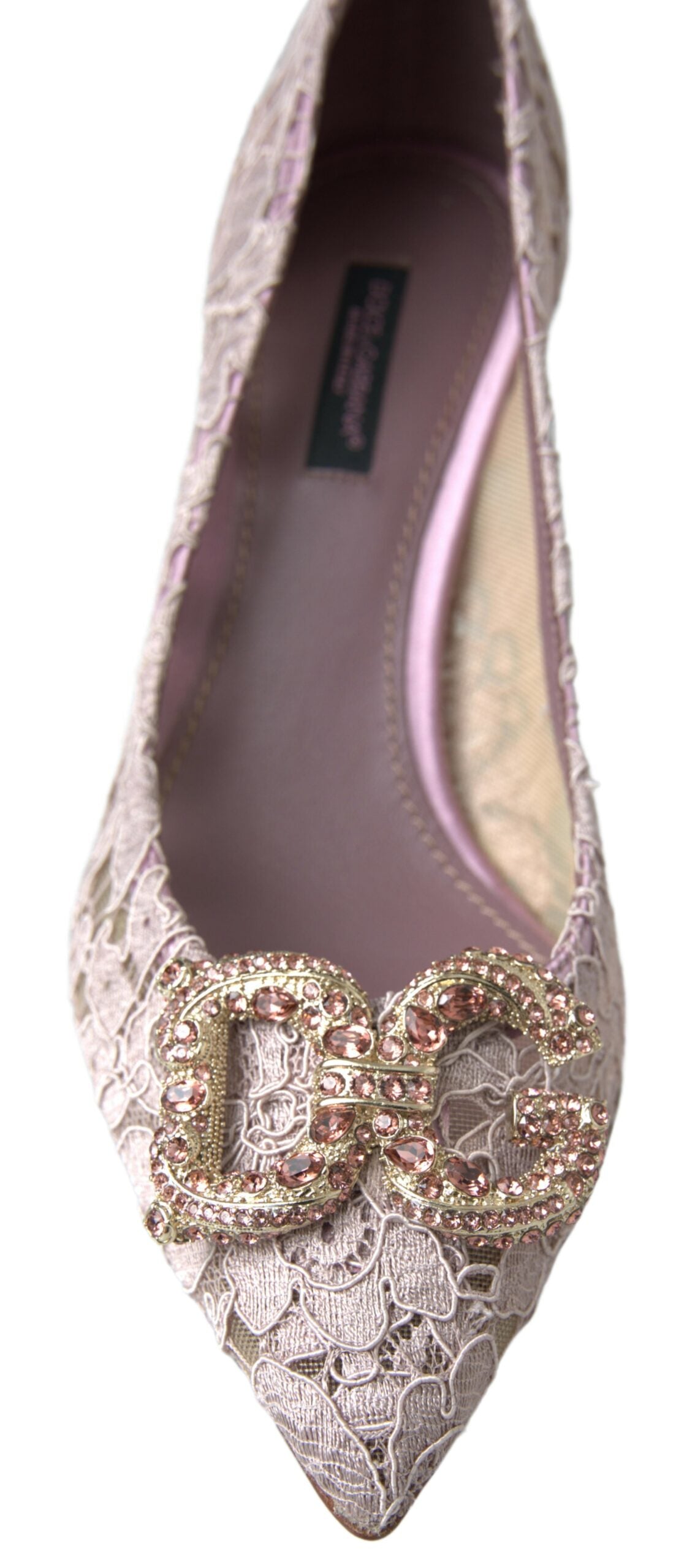 Dolce & Gabbana Pink Floral Lace DG Crystal Pumps Shoes - Whispers Of Wisdom Clothing