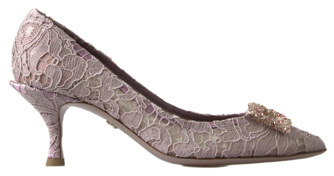 Dolce & Gabbana Pink Floral Lace DG Crystal Pumps Shoes - Whispers Of Wisdom Clothing