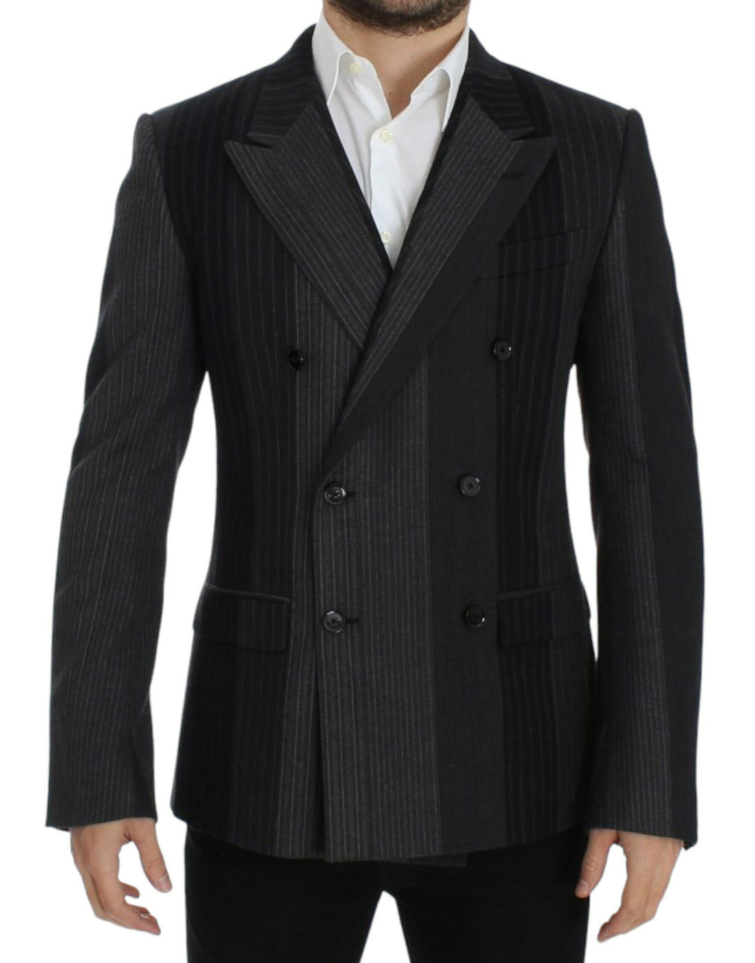 Dolce & Gabbana Gray striped wool stretch blazer - Whispers Of Wisdom Clothing