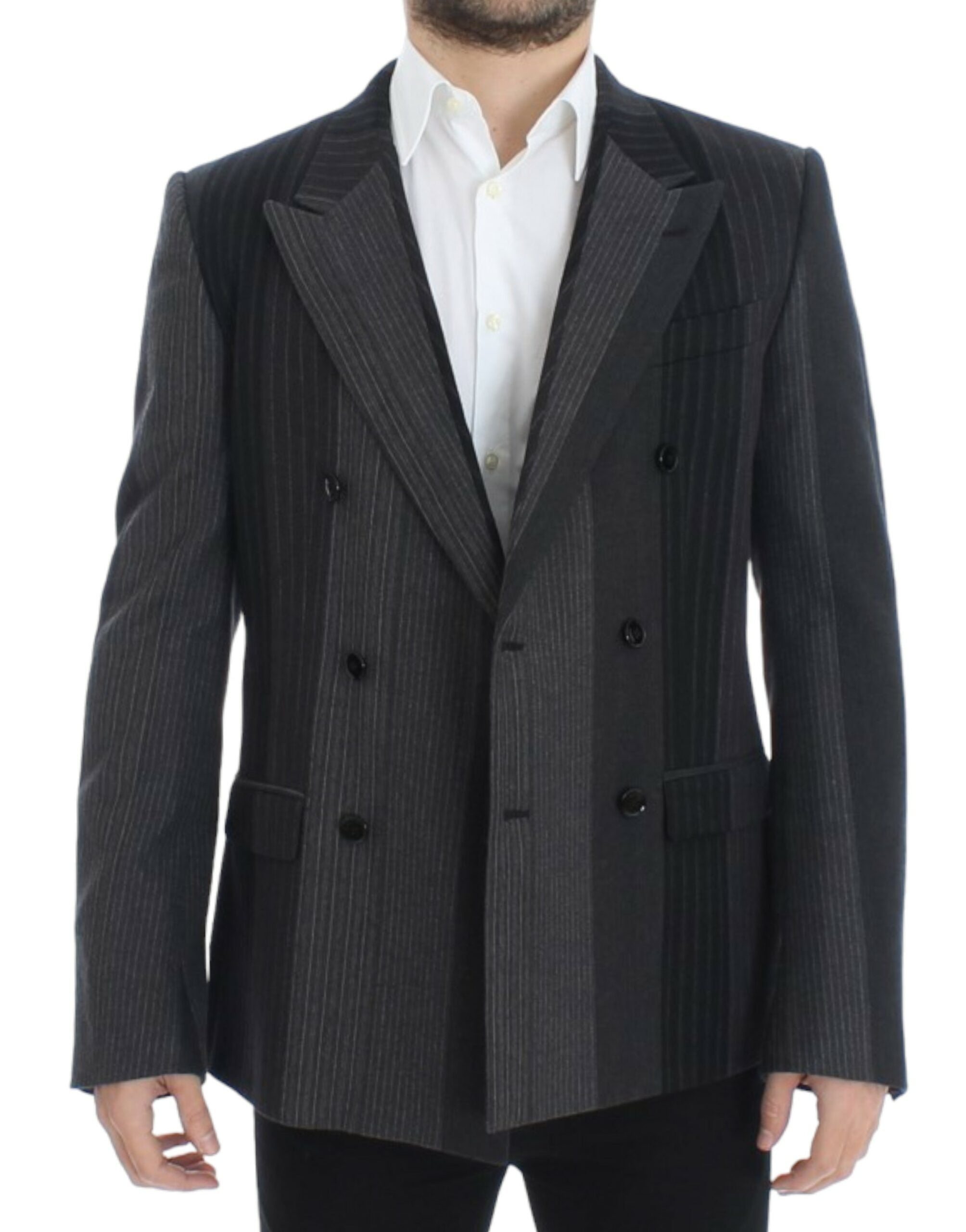 Dolce & Gabbana Gray striped wool stretch blazer - Whispers Of Wisdom Clothing