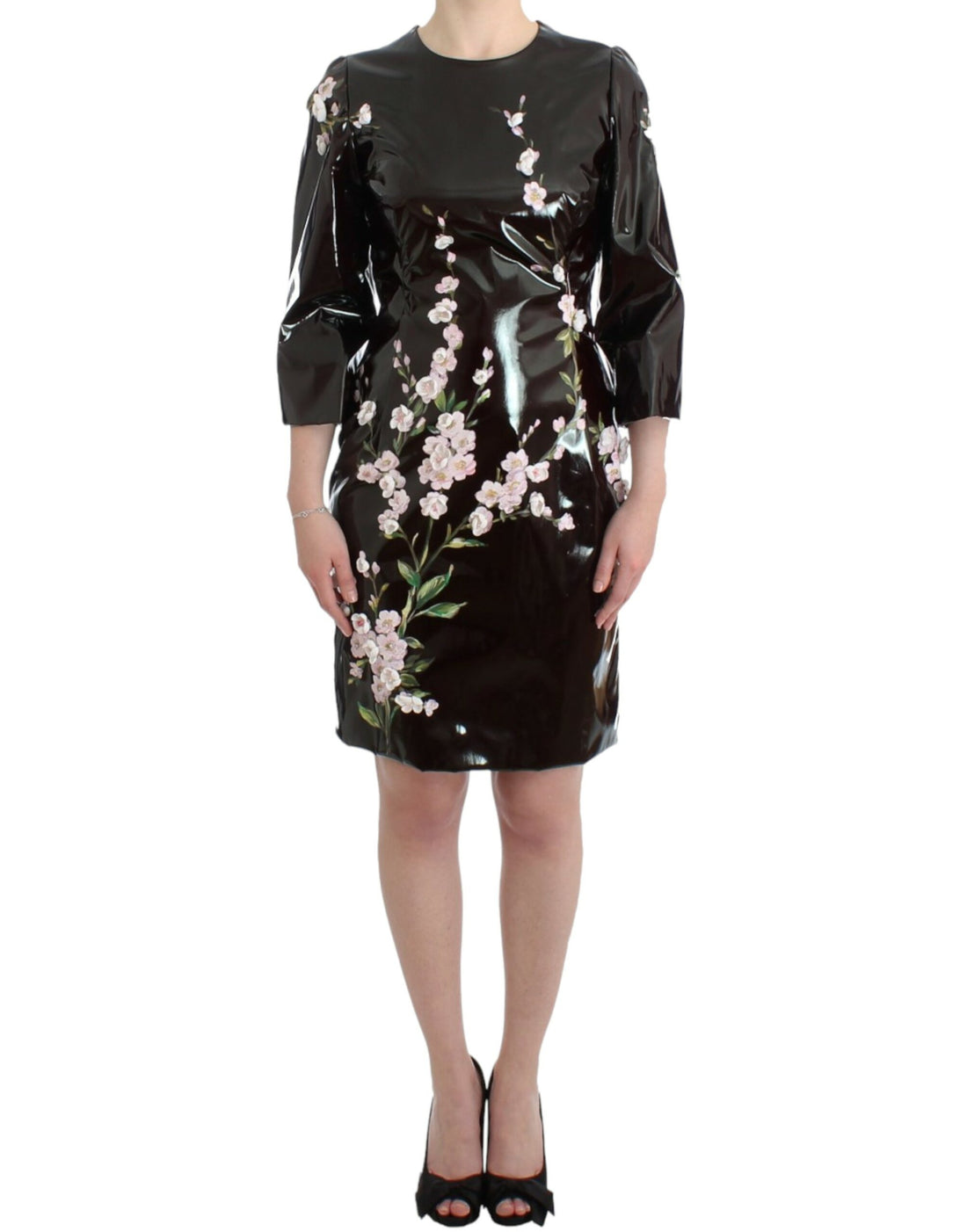 Dolce & Gabbana Black patent floral HANDPAINTED dress - Whispers Of Wisdom Clothing