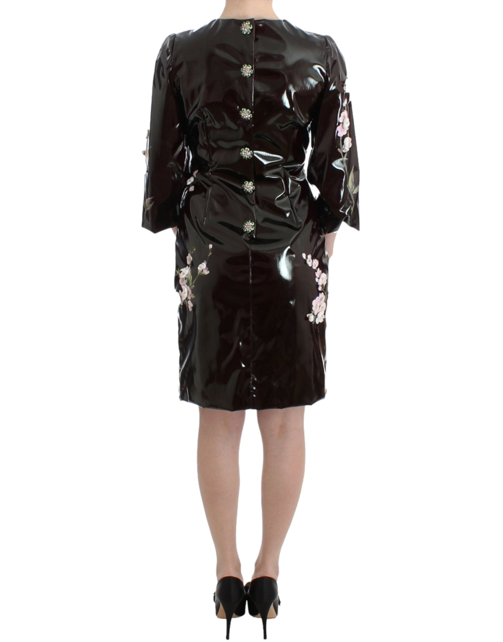 Dolce & Gabbana Black patent floral HANDPAINTED dress - Whispers Of Wisdom Clothing