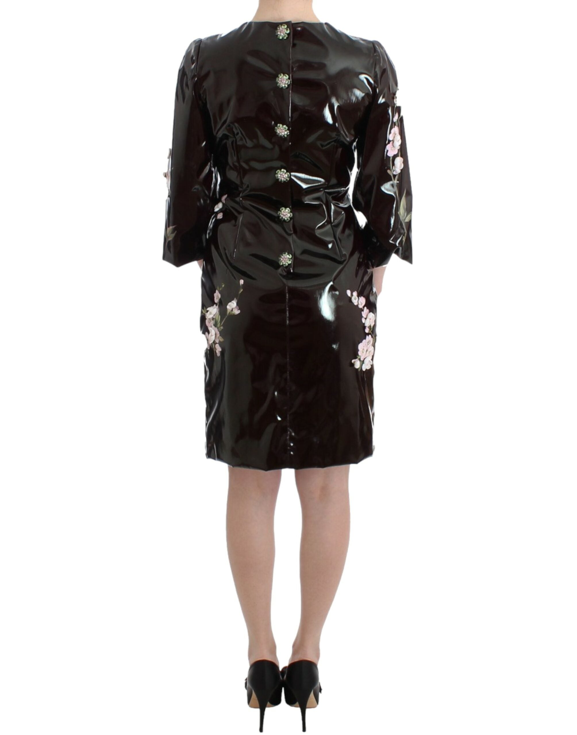 Dolce & Gabbana Black patent floral HANDPAINTED dress - Whispers Of Wisdom Clothing