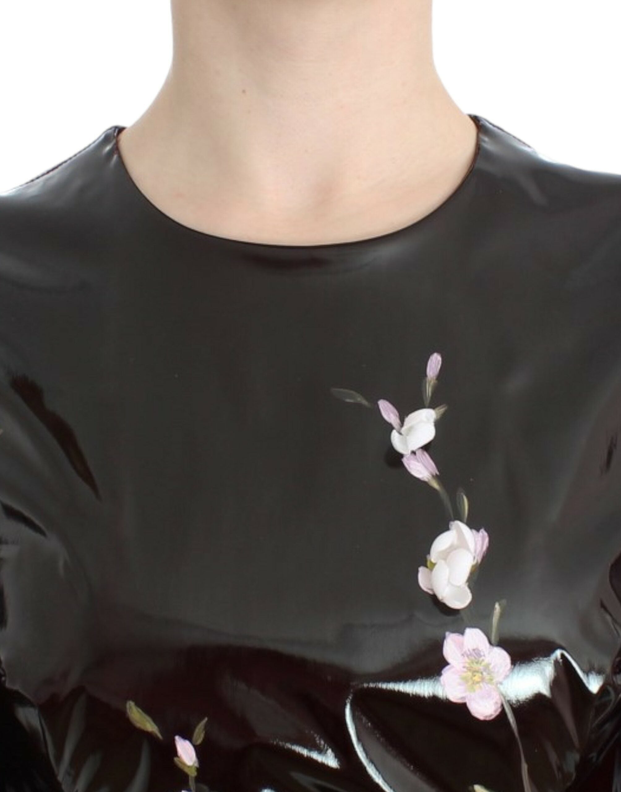 Dolce & Gabbana Black patent floral HANDPAINTED dress - Whispers Of Wisdom Clothing