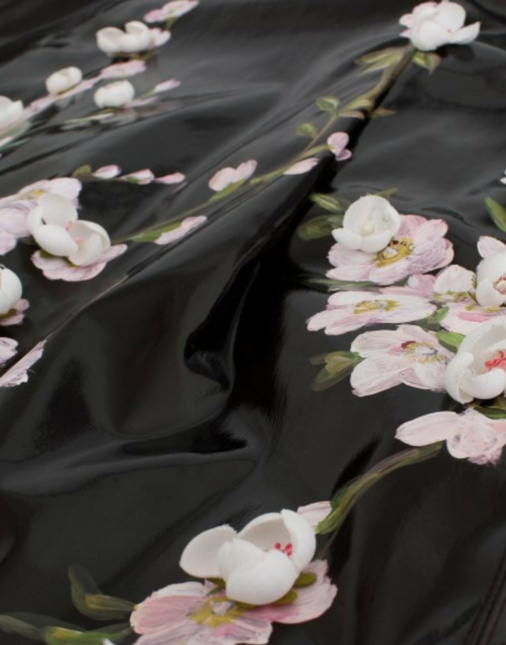 Dolce & Gabbana Black patent floral HANDPAINTED dress - Whispers Of Wisdom Clothing