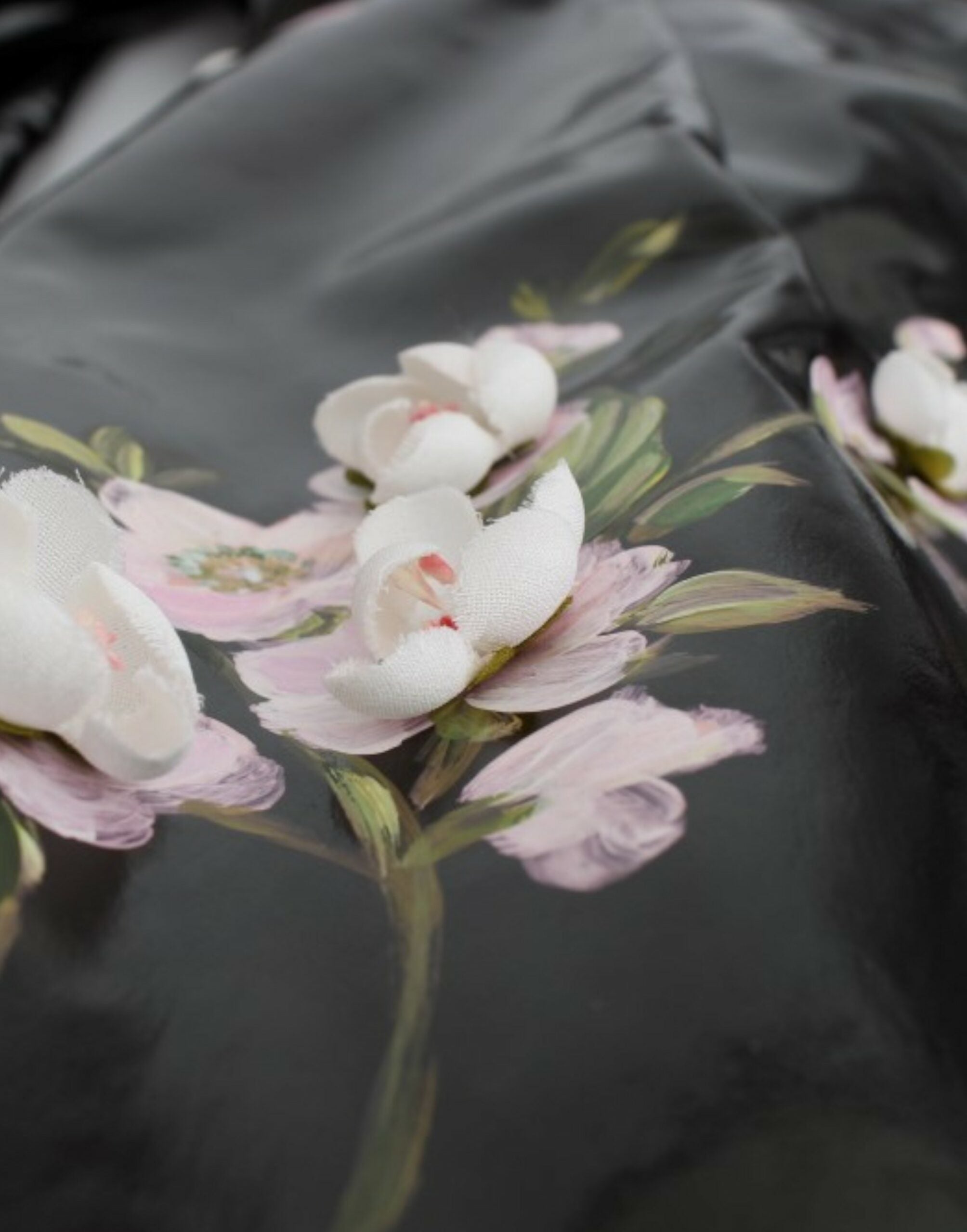 Dolce & Gabbana Black patent floral HANDPAINTED dress - Whispers Of Wisdom Clothing