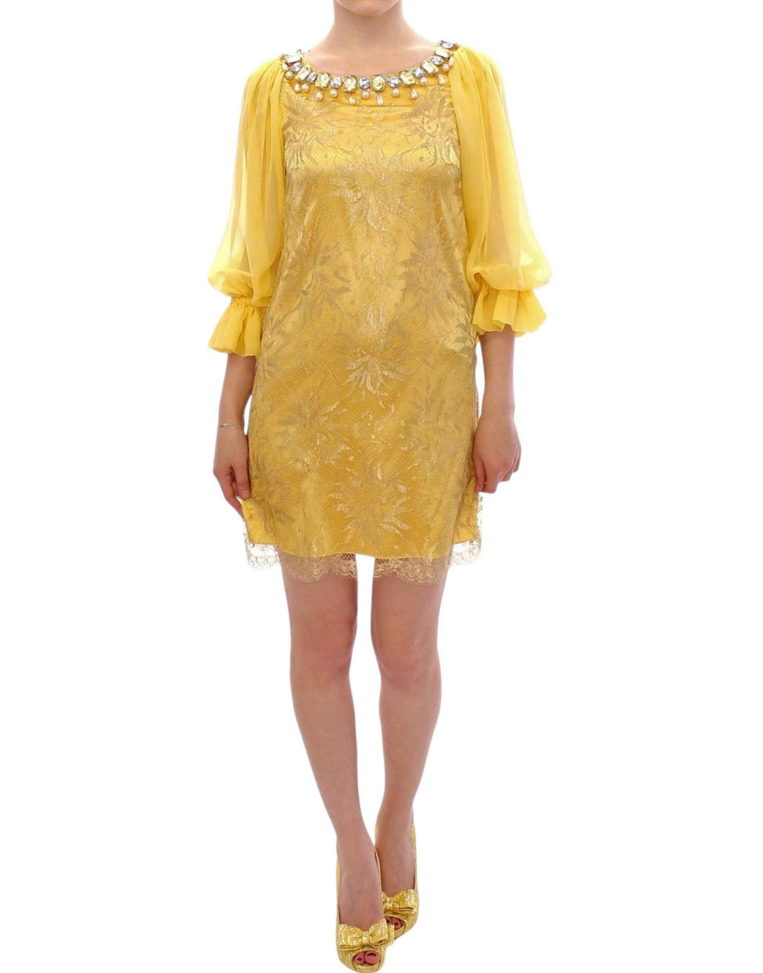 Dolce & Gabbana Yellow lace crystal mini dress - Whispers Of Wisdom Clothing