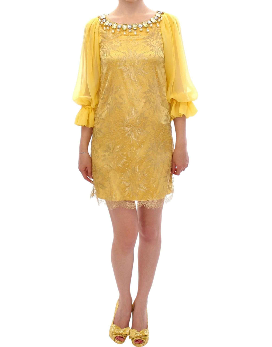 Dolce & Gabbana Yellow lace crystal mini dress - Whispers Of Wisdom Clothing