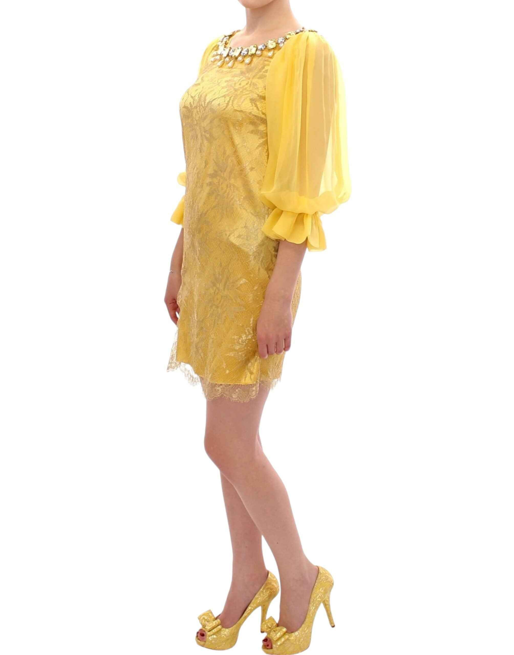 Dolce & Gabbana Yellow lace crystal mini dress - Whispers Of Wisdom Clothing