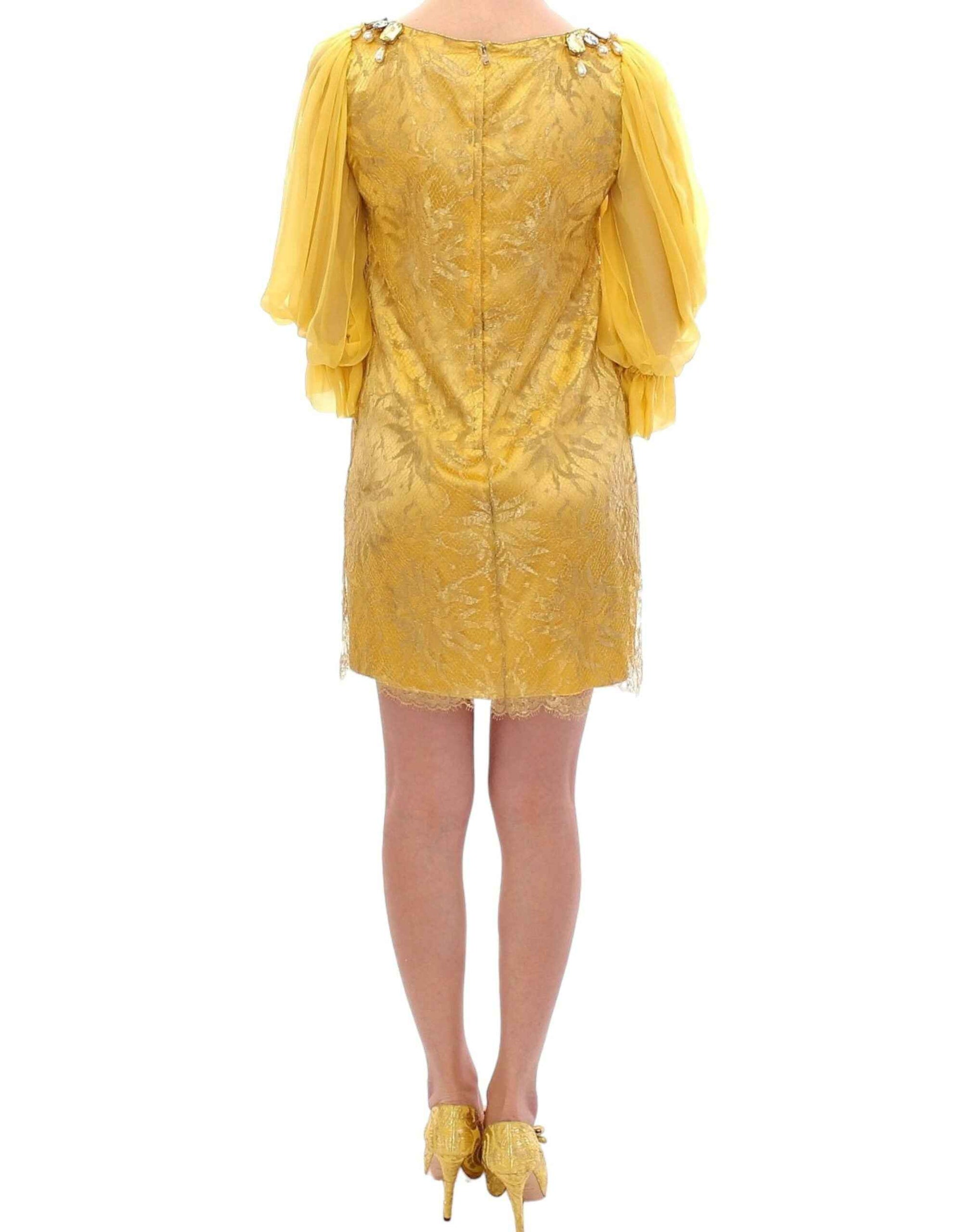 Dolce & Gabbana Yellow lace crystal mini dress - Whispers Of Wisdom Clothing