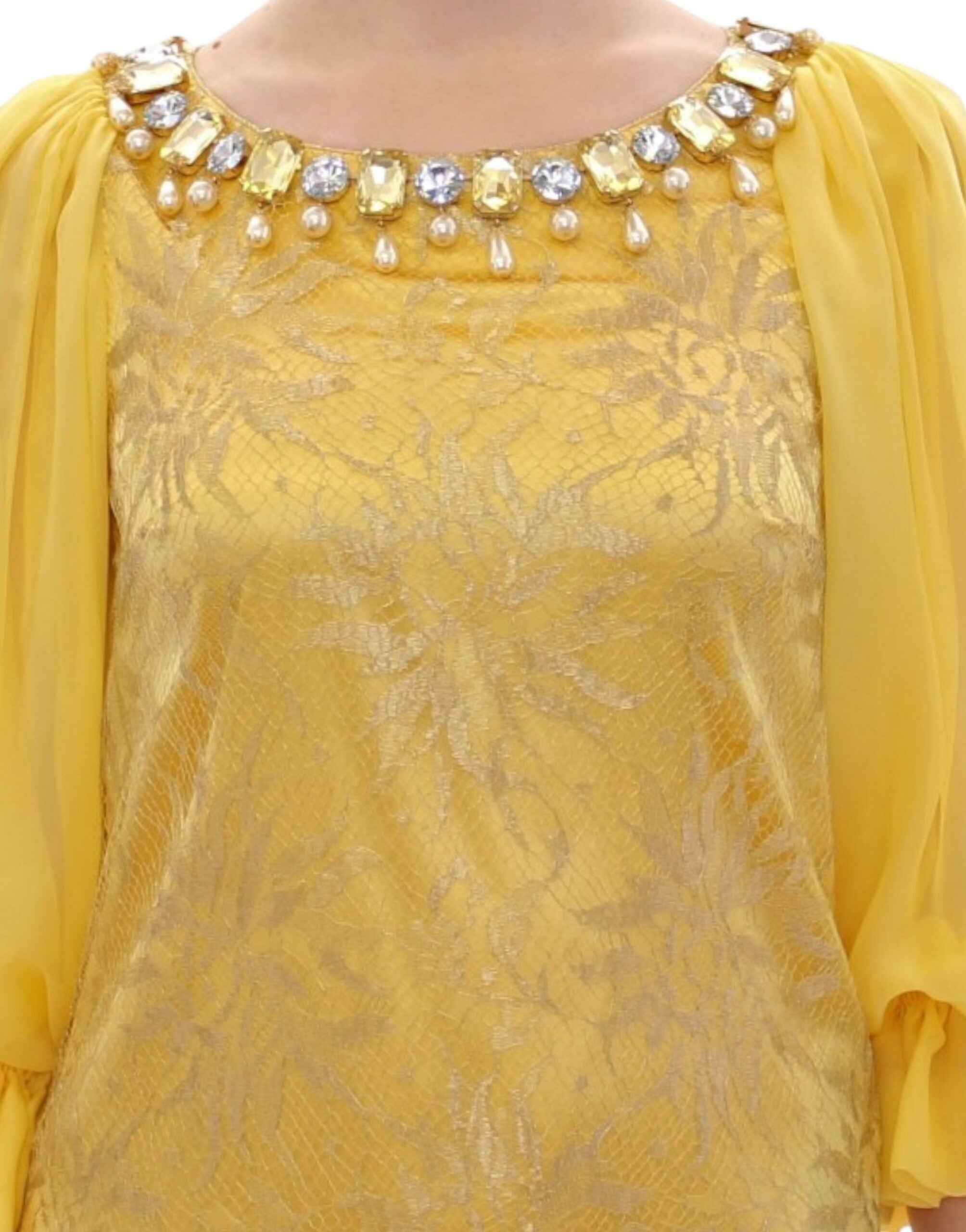 Dolce & Gabbana Yellow lace crystal mini dress - Whispers Of Wisdom Clothing