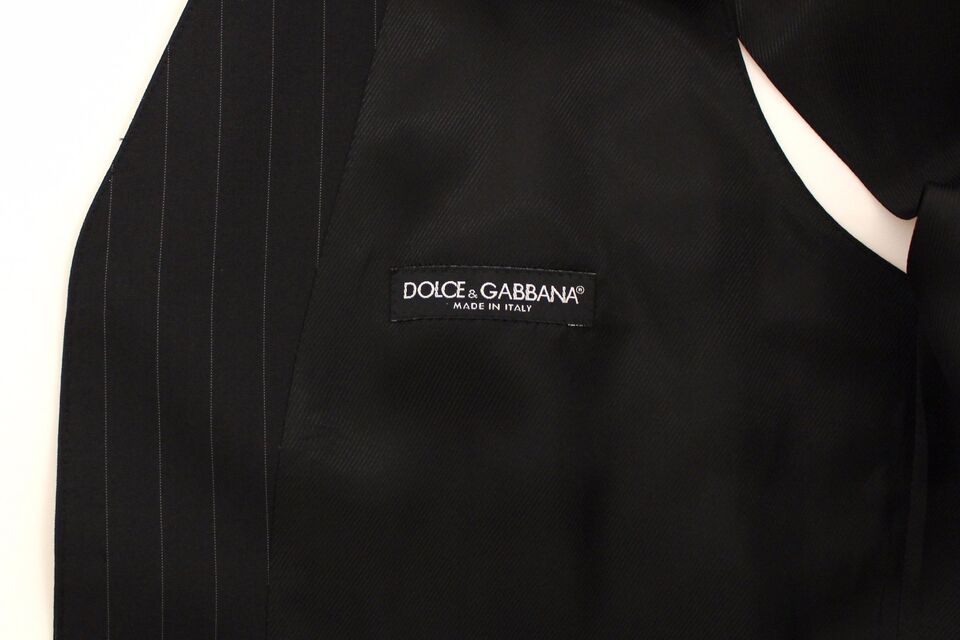 Dolce & Gabbana Black Striped Wool Silk Dress Vest Gilet - Whispers Of Wisdom Clothing