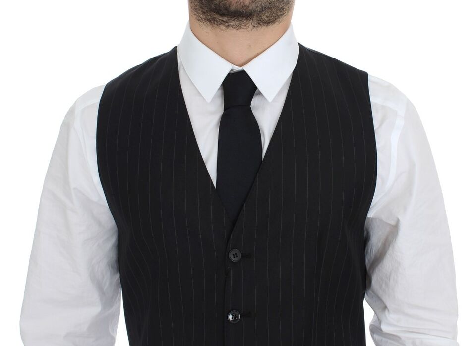 Dolce & Gabbana Black Striped Wool Silk Dress Vest Gilet - Whispers Of Wisdom Clothing
