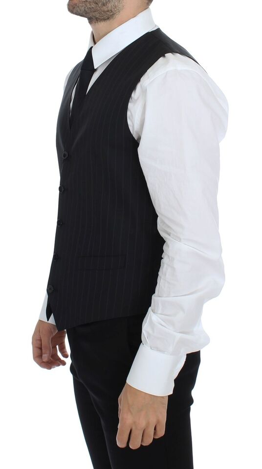 Dolce & Gabbana Black Striped Wool Silk Dress Vest Gilet - Whispers Of Wisdom Clothing
