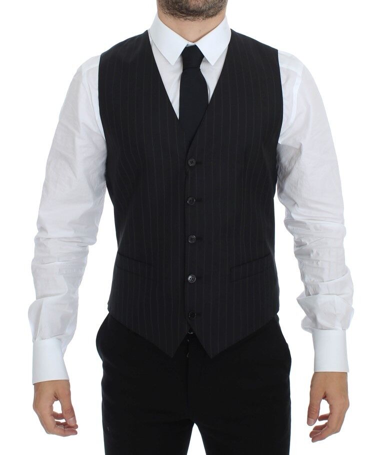 Dolce & Gabbana Black Striped Wool Silk Dress Vest Gilet - Whispers Of Wisdom Clothing
