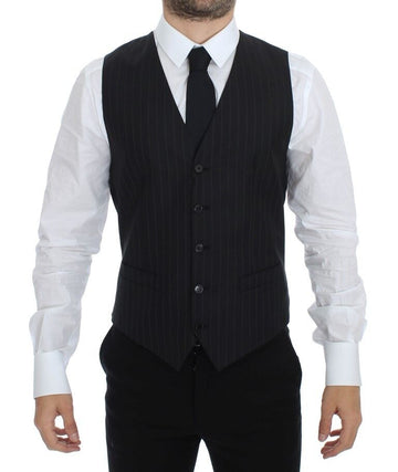 Dolce & Gabbana Black Striped Wool Silk Dress Vest Gilet - Whispers Of Wisdom Clothing