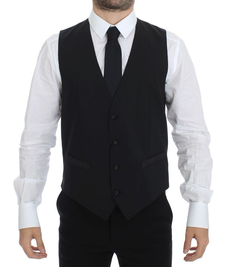 Dolce & Gabbana Black Wool Silk Stretch Dress Vest Blazer - Whispers Of Wisdom Clothing