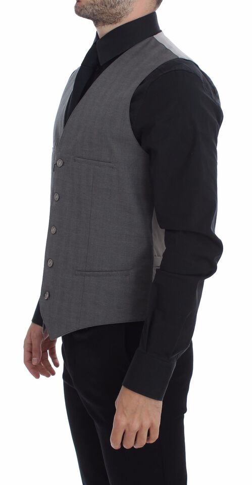 Dolce & Gabbana Gray Cotton Slim Fit Button Front Dress Vest - Whispers Of Wisdom Clothing