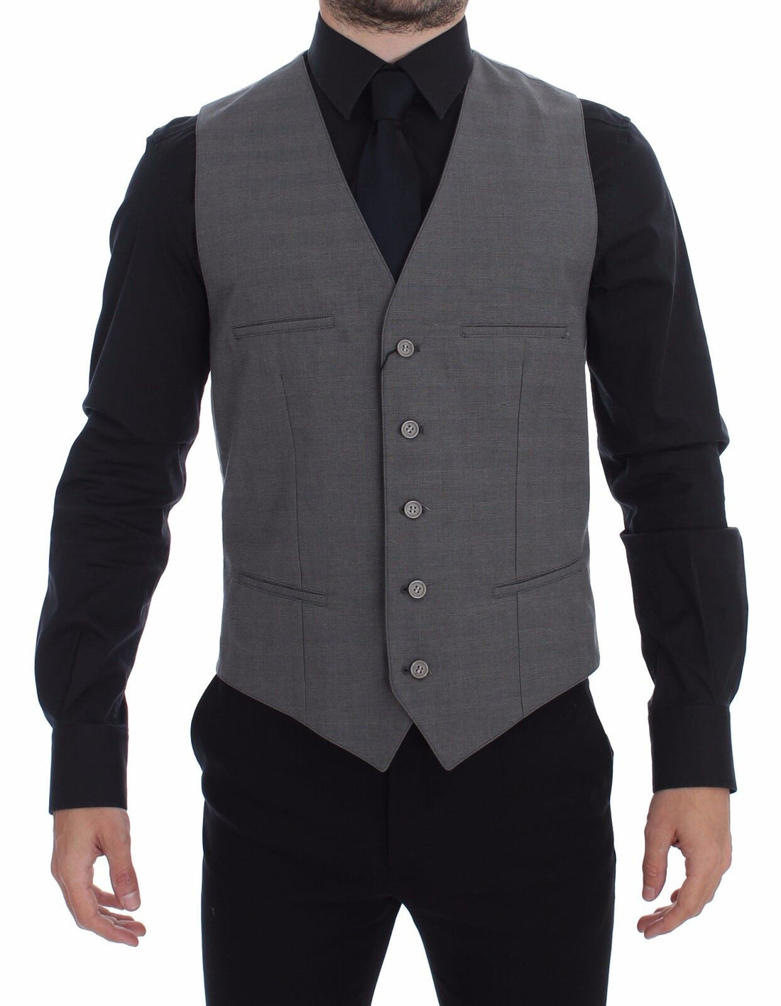 Dolce & Gabbana Gray Cotton Slim Fit Button Front Dress Vest - Whispers Of Wisdom Clothing