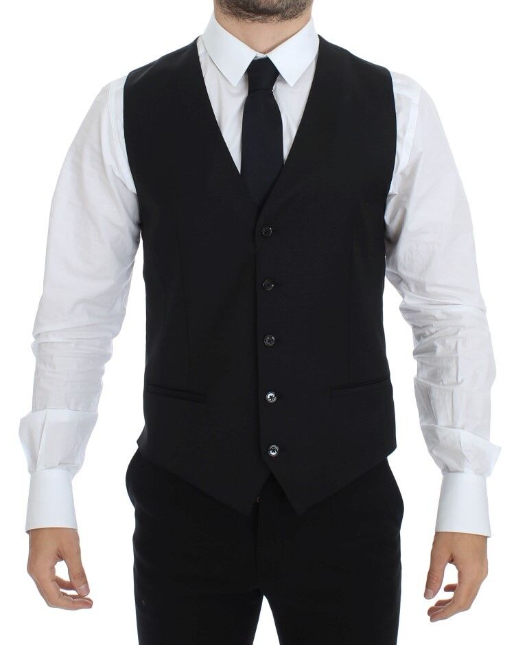 Dolce & Gabbana Black Wool Silk Stretch Dress Vest Blazer - Whispers Of Wisdom Clothing