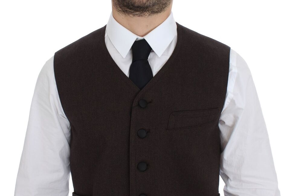 Dolce & Gabbana Brown Cotton Blend Dress Vest Gilet - Whispers Of Wisdom Clothing