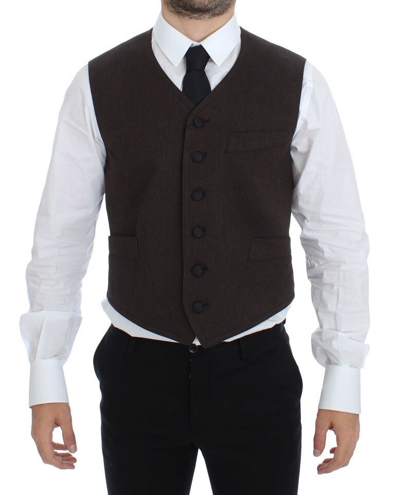 Dolce & Gabbana Brown Cotton Blend Dress Vest Gilet - Whispers Of Wisdom Clothing