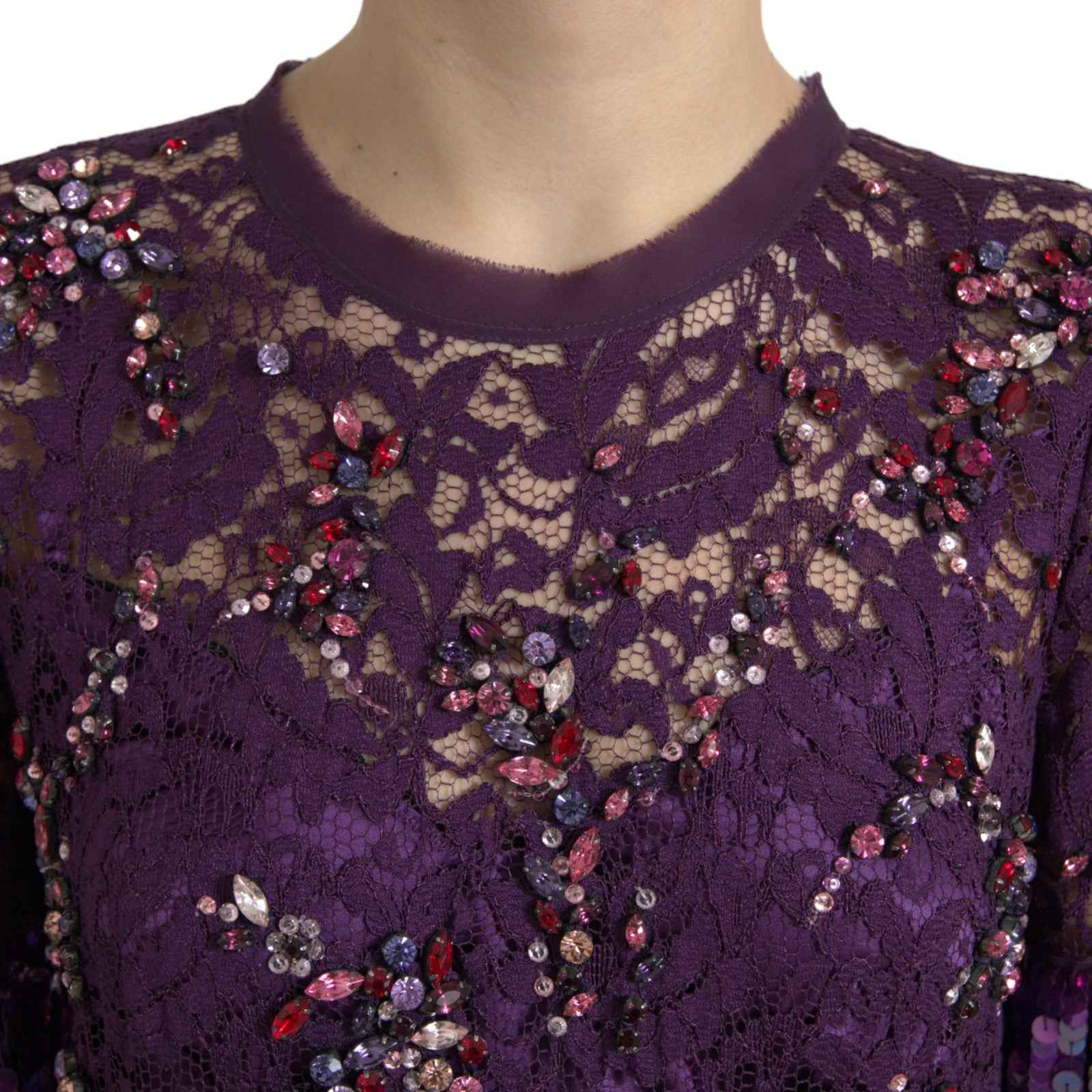 Dolce & Gabbana Purple floral lace crystal embedded dress - Whispers Of Wisdom Clothing