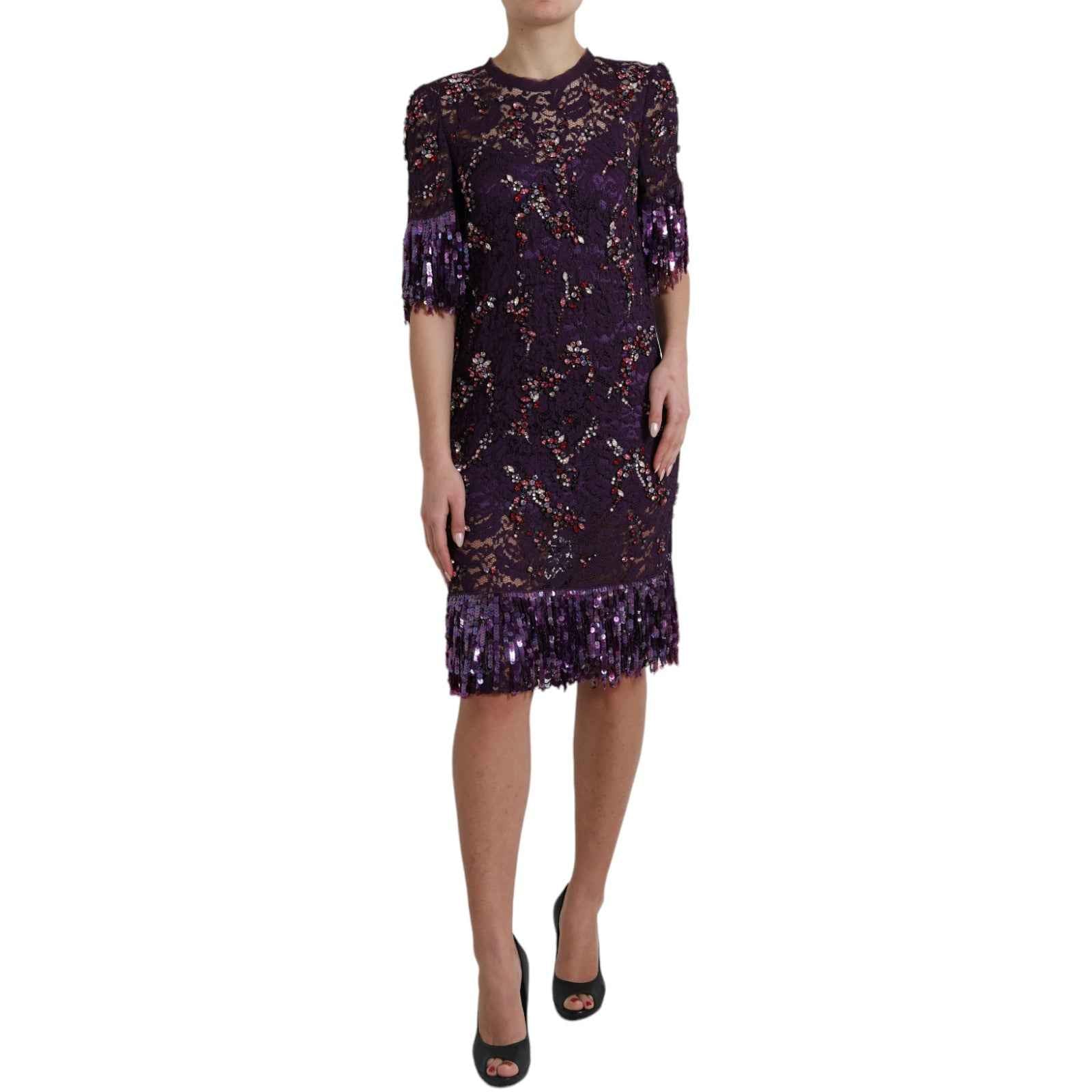 Dolce & Gabbana Purple floral lace crystal embedded dress - Whispers Of Wisdom Clothing
