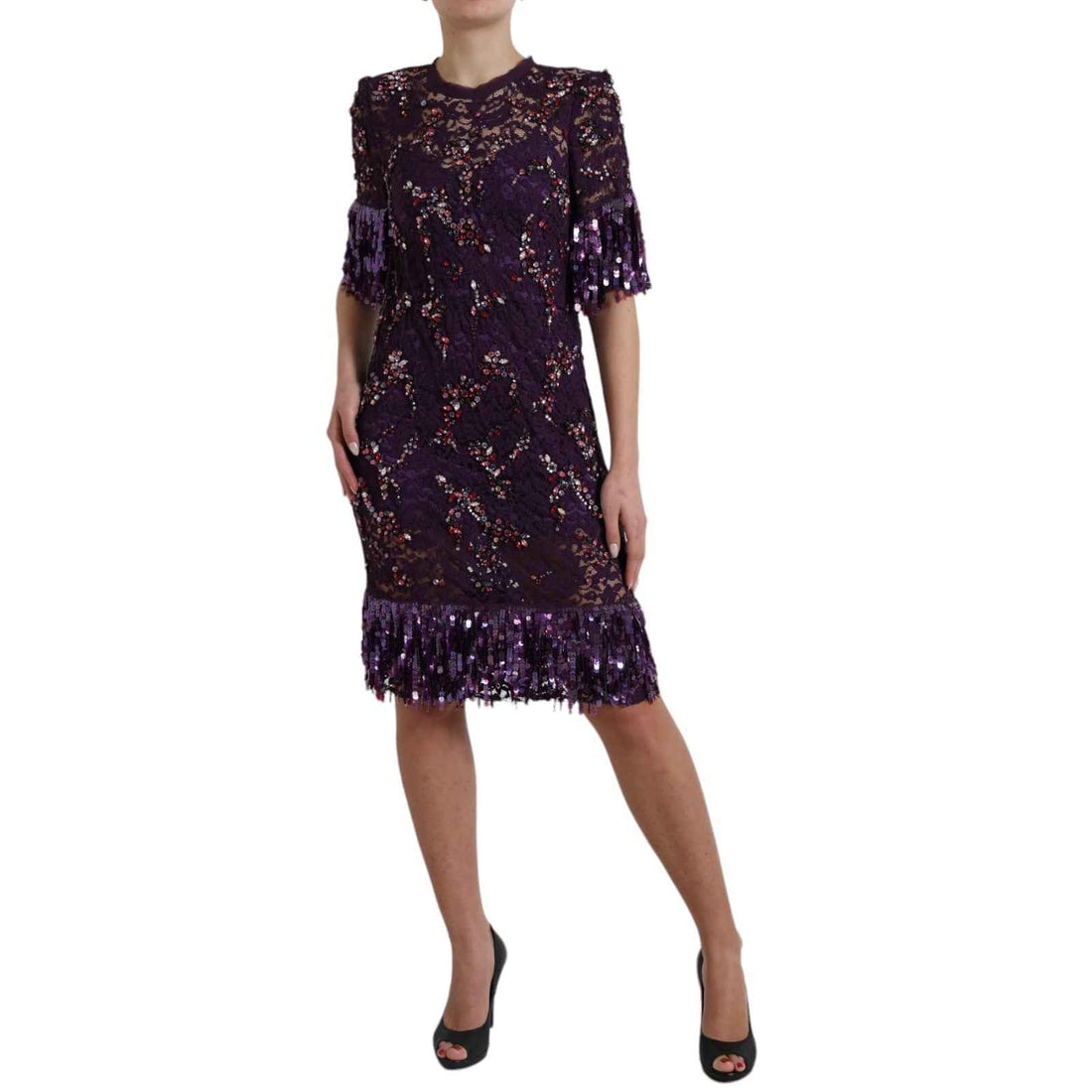 Dolce & Gabbana Purple floral lace crystal embedded dress - Whispers Of Wisdom Clothing