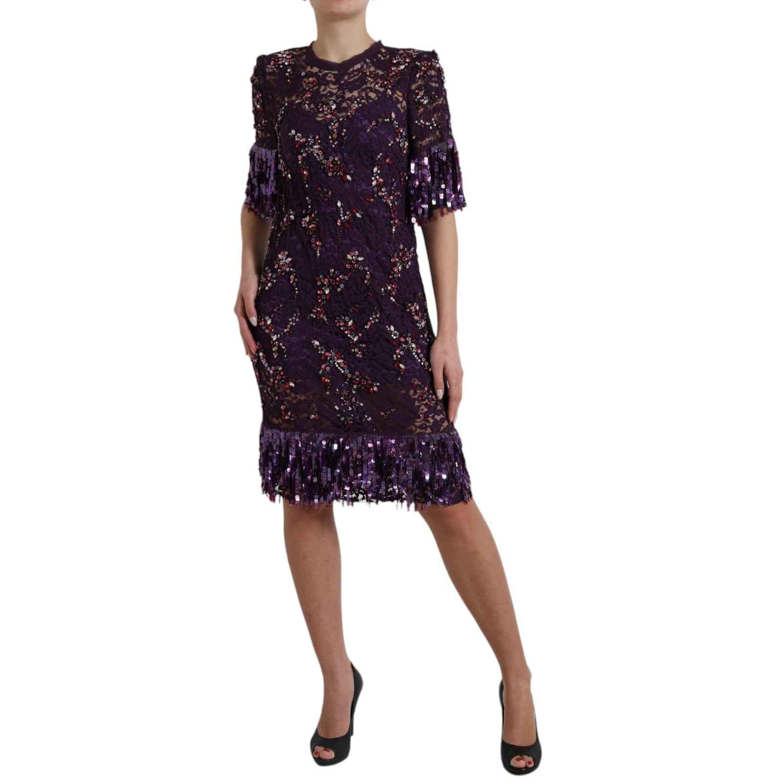 Dolce & Gabbana Purple floral lace crystal embedded dress - Whispers Of Wisdom Clothing