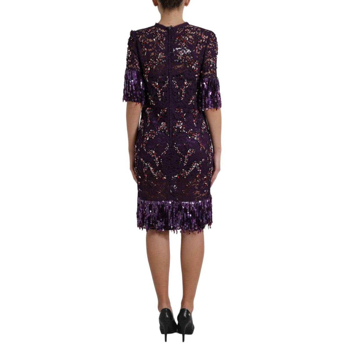Dolce & Gabbana Purple floral lace crystal embedded dress - Whispers Of Wisdom Clothing
