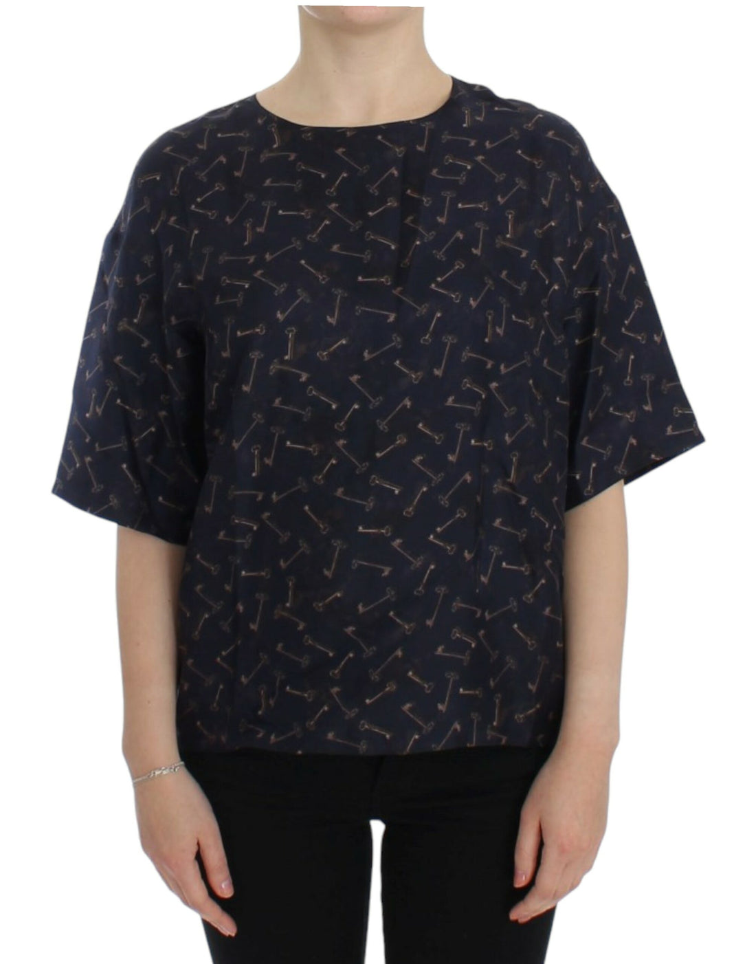 Dolce & Gabbana Blue gold key print silk blouse - Whispers Of Wisdom Clothing