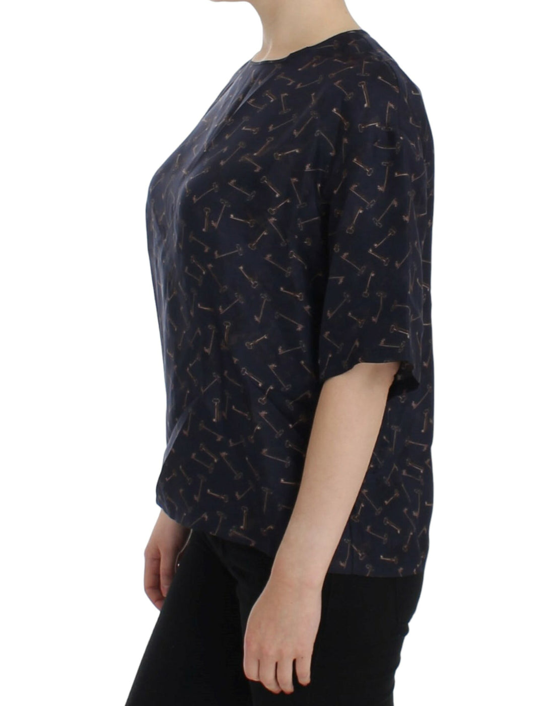 Dolce & Gabbana Blue gold key print silk blouse - Whispers Of Wisdom Clothing