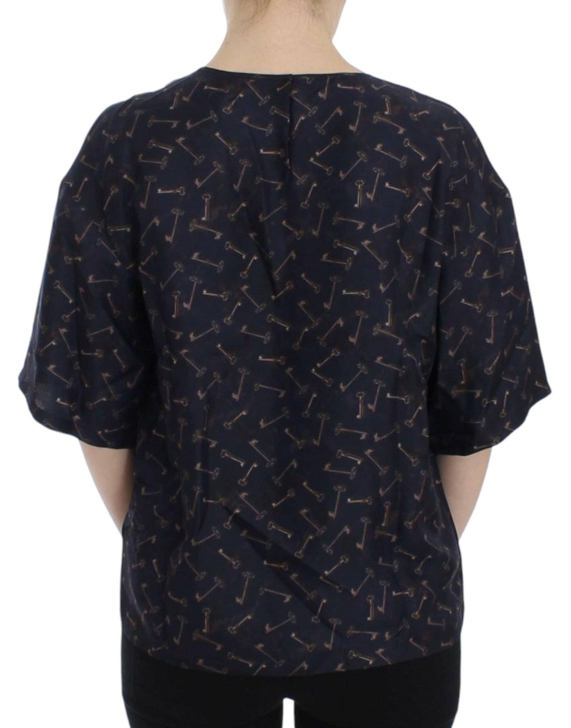 Dolce & Gabbana Blue gold key print silk blouse - Whispers Of Wisdom Clothing