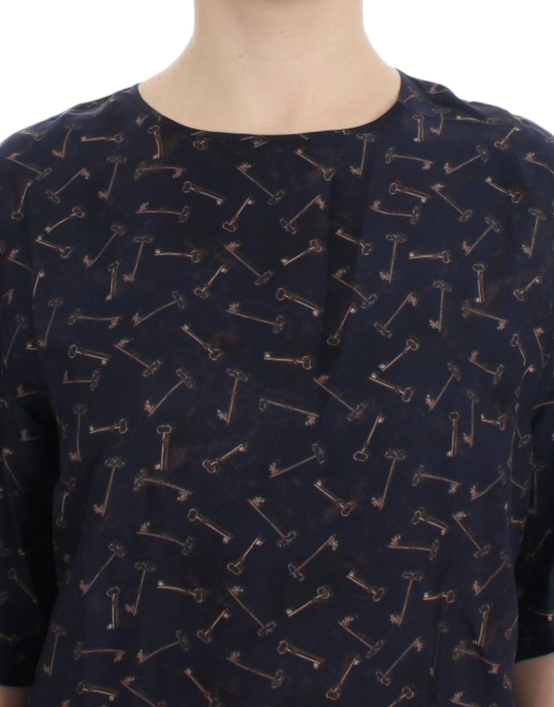 Dolce & Gabbana Blue gold key print silk blouse - Whispers Of Wisdom Clothing