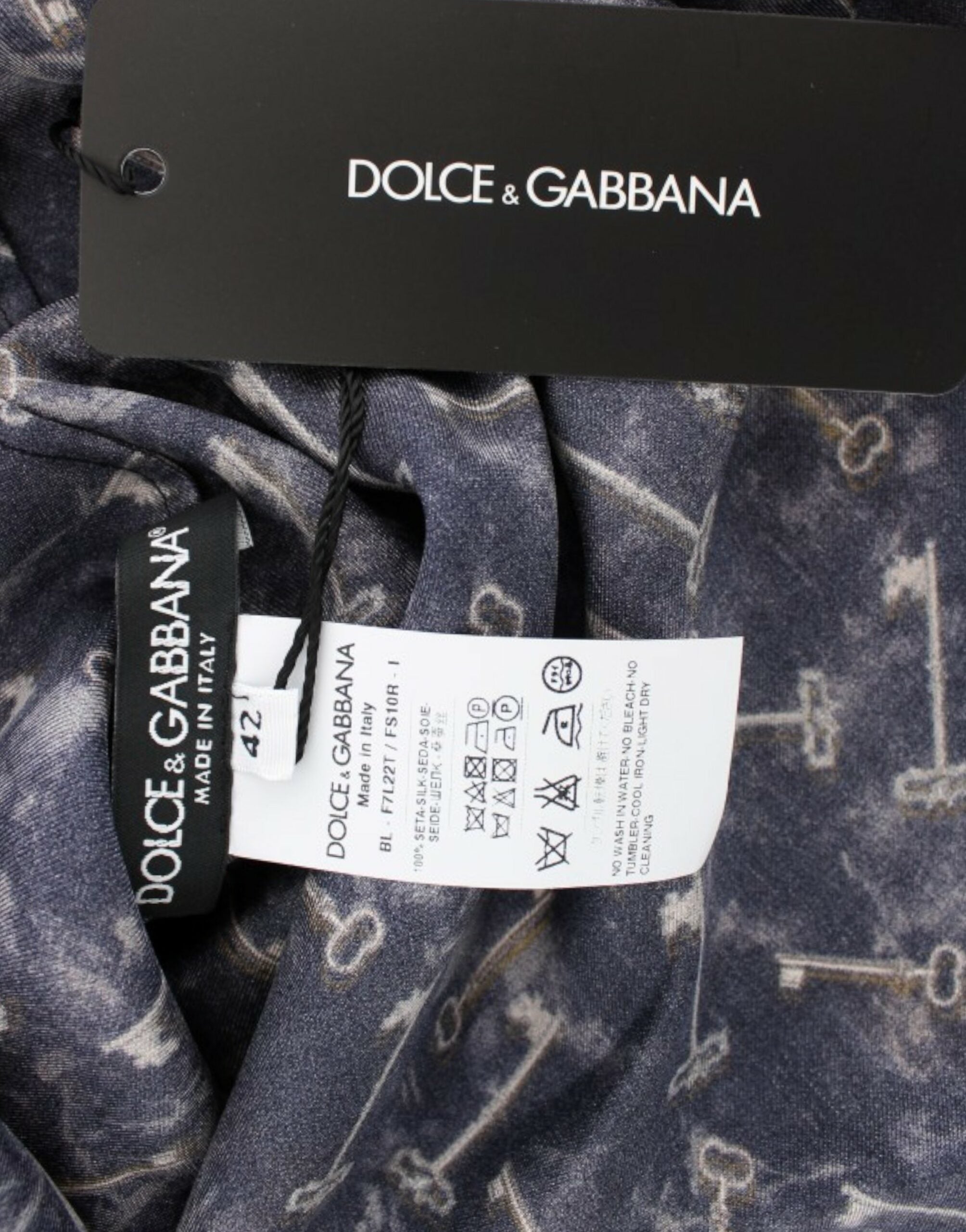 Dolce & Gabbana Blue gold key print silk blouse - Whispers Of Wisdom Clothing