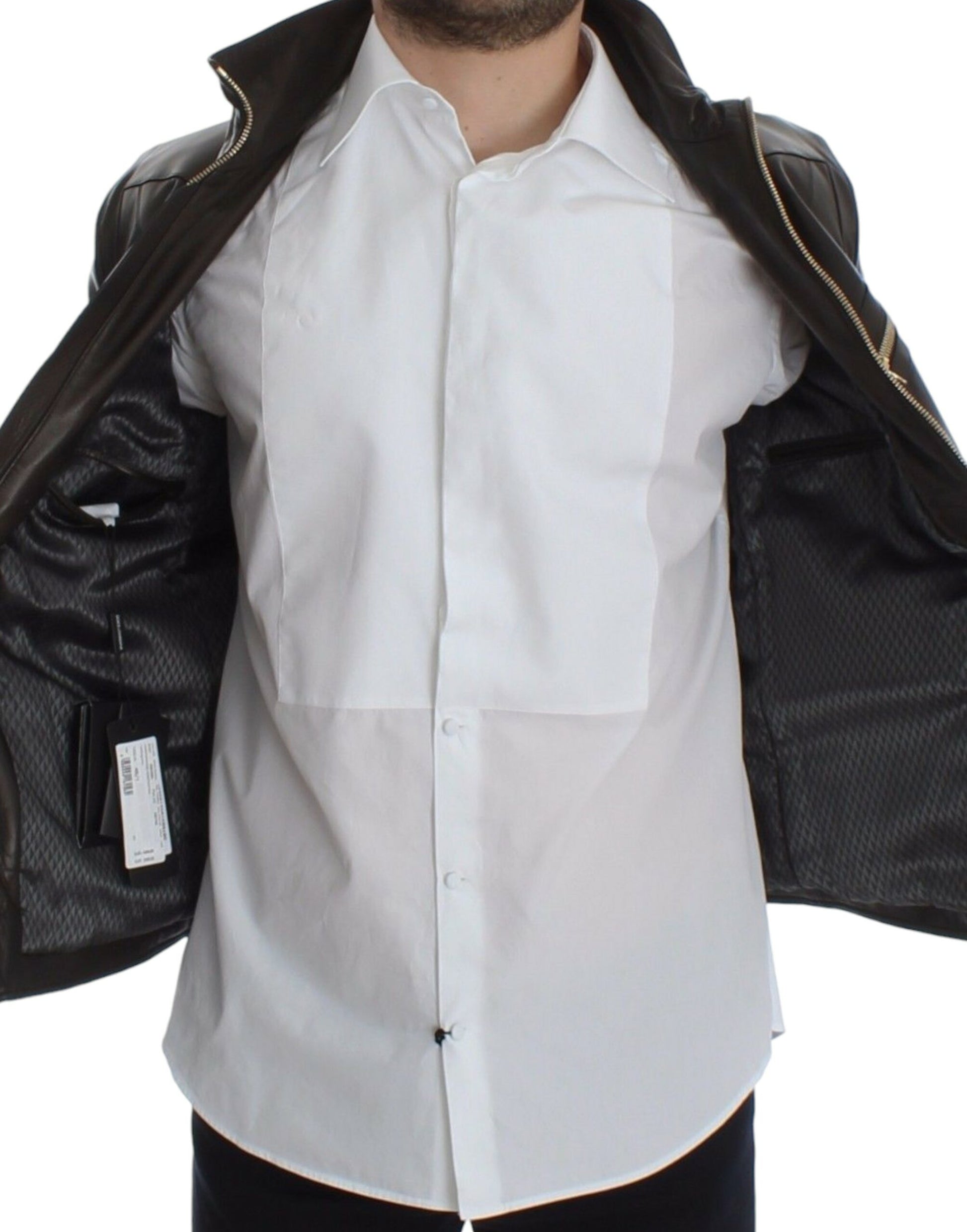 Dolce & Gabbana Brown Lambskin Leather Zipper Jacket - Whispers Of Wisdom Clothing