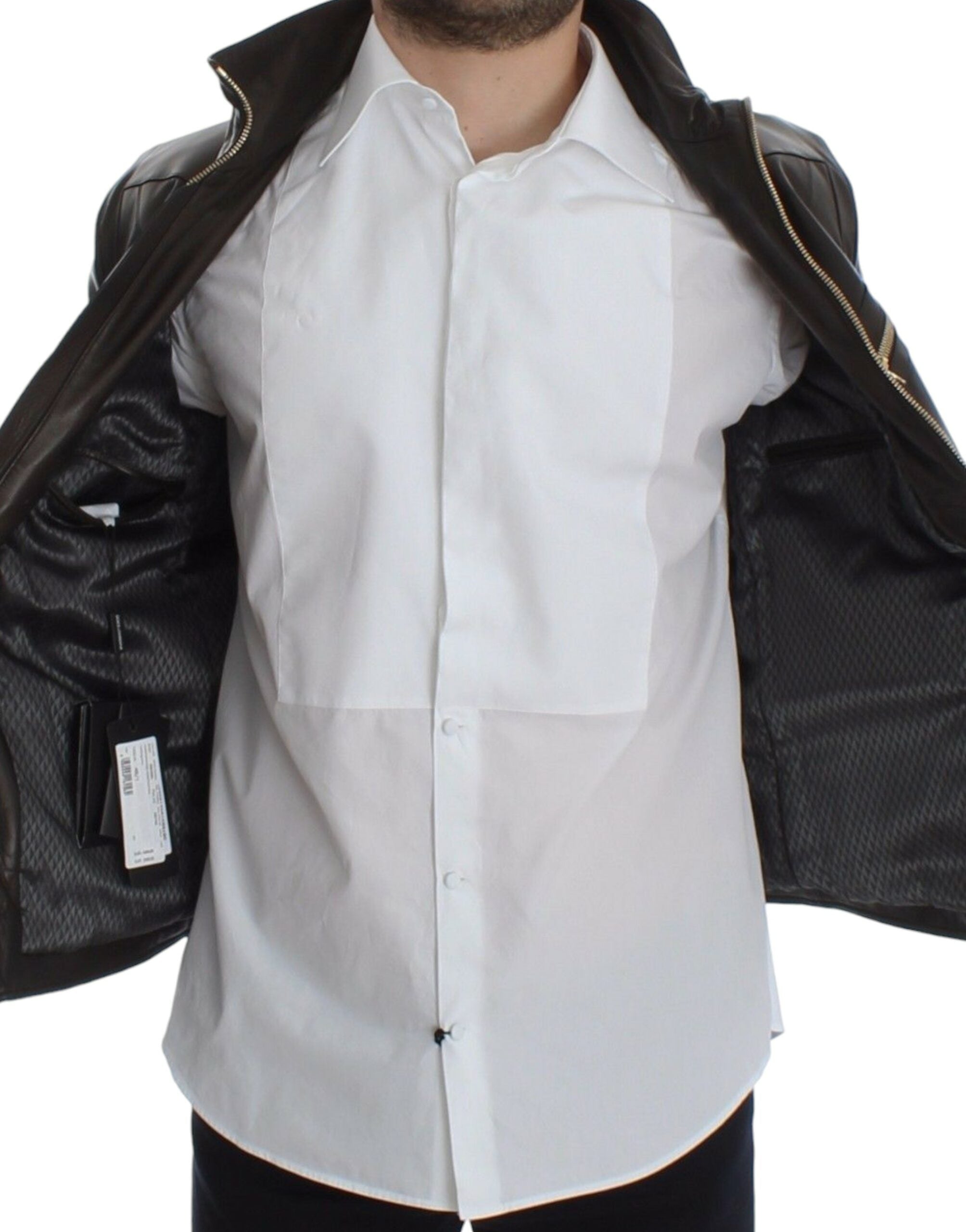Dolce & Gabbana Brown Lambskin Leather Zipper Jacket - Whispers Of Wisdom Clothing