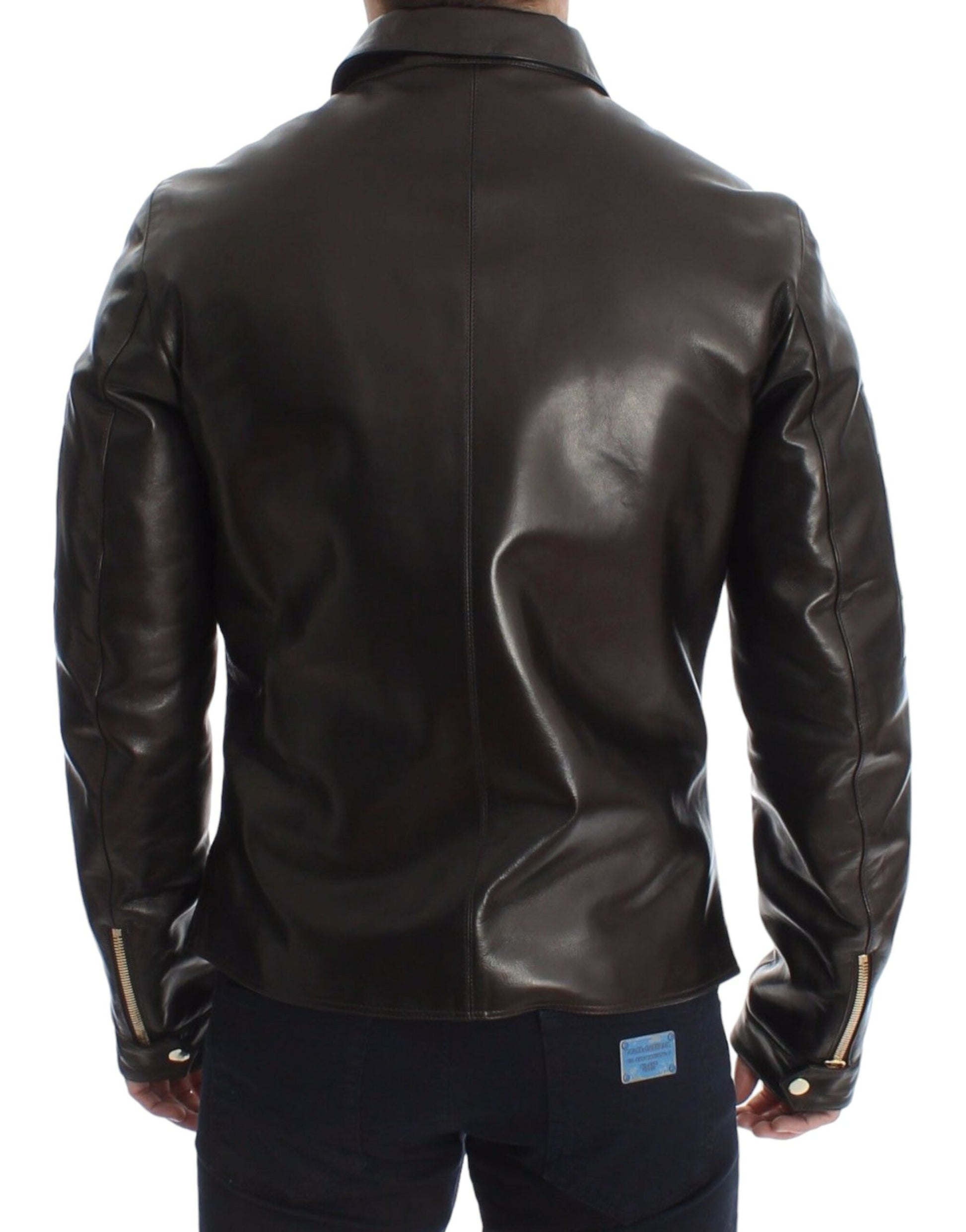 Dolce & Gabbana Brown Lambskin Leather Zipper Jacket - Whispers Of Wisdom Clothing