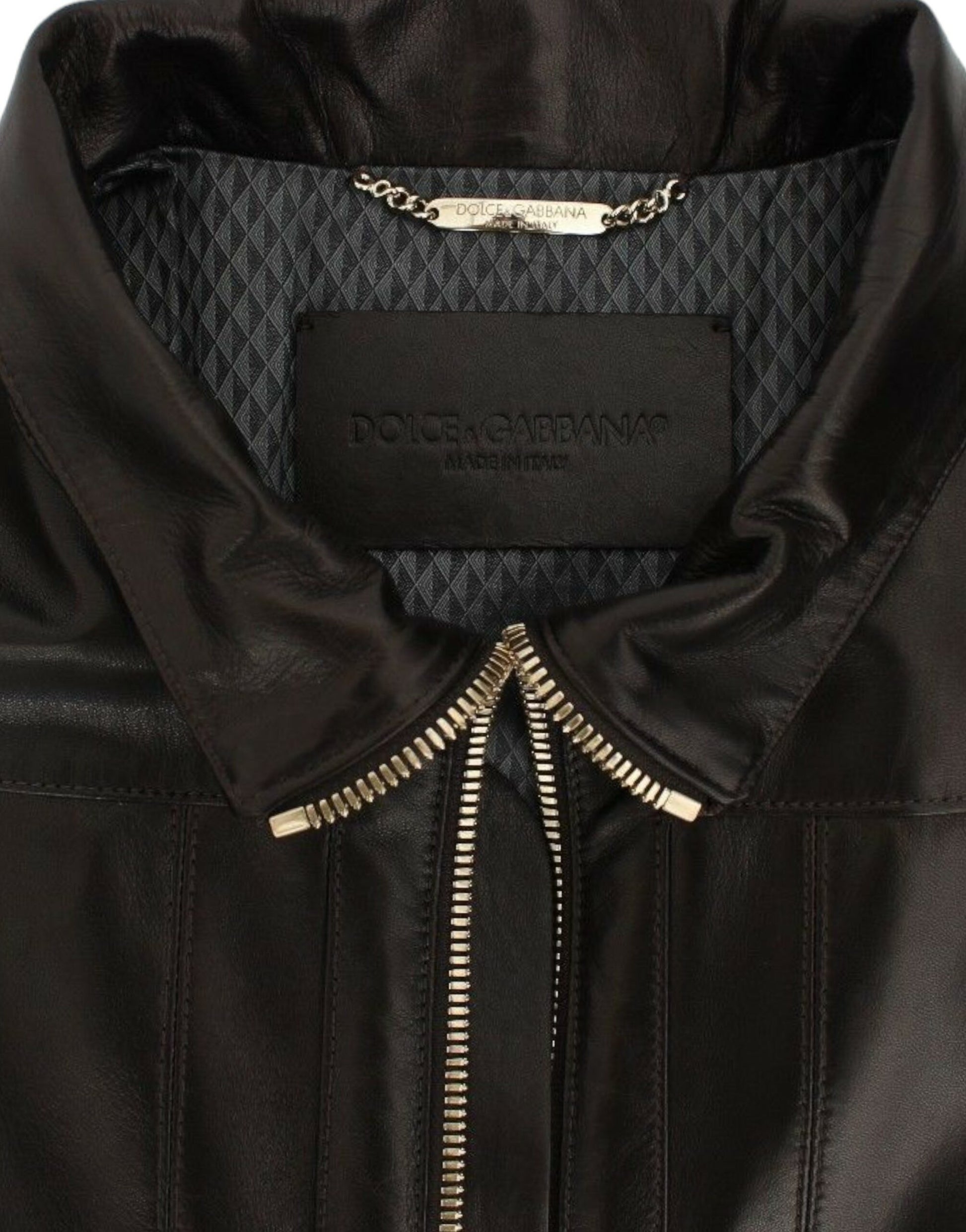 Dolce & Gabbana Brown Lambskin Leather Zipper Jacket - Whispers Of Wisdom Clothing