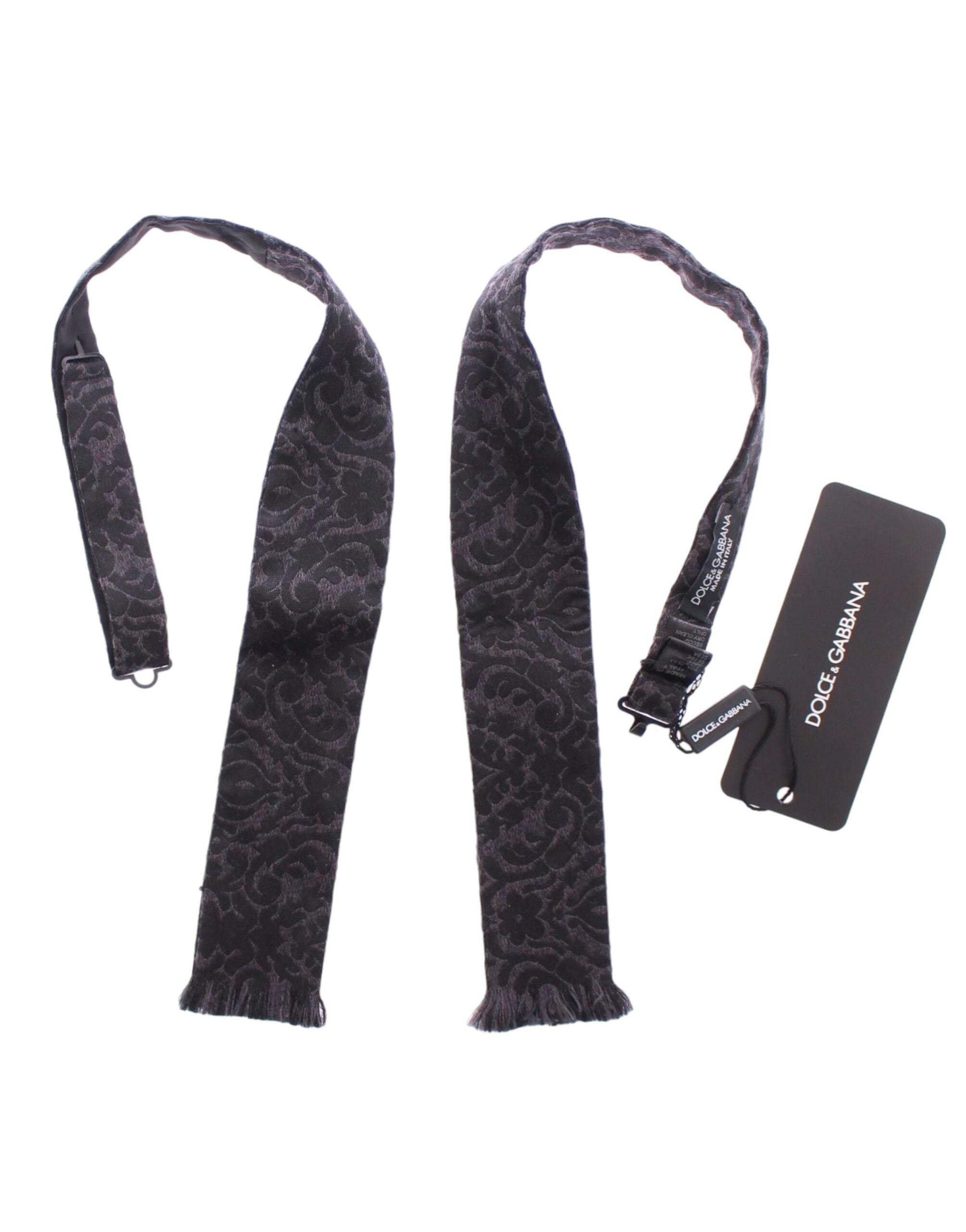 Dolce & Gabbana Gray Black Wool Bow Tie - Whispers Of Wisdom Clothing