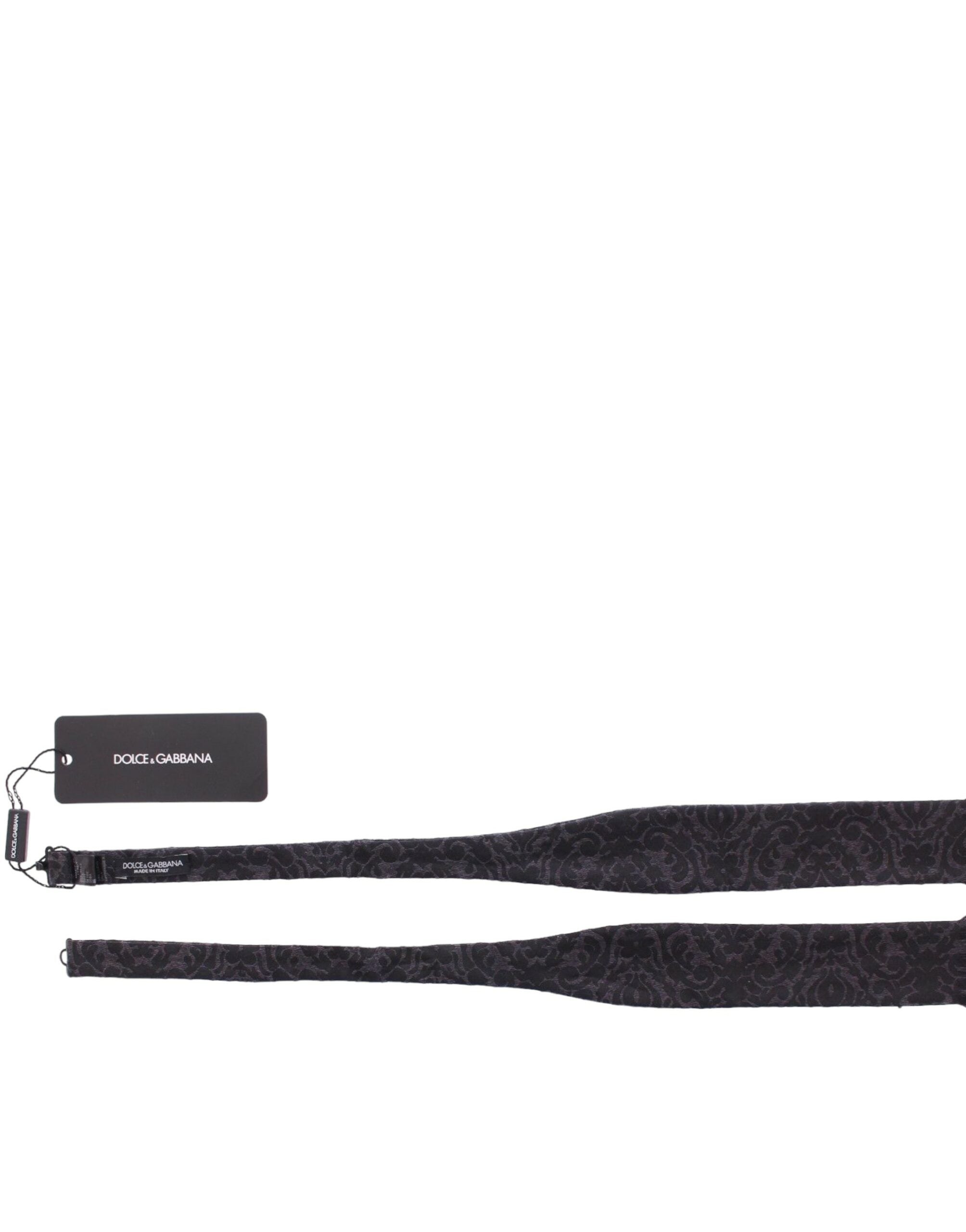 Dolce & Gabbana Gray Black Wool Bow Tie - Whispers Of Wisdom Clothing