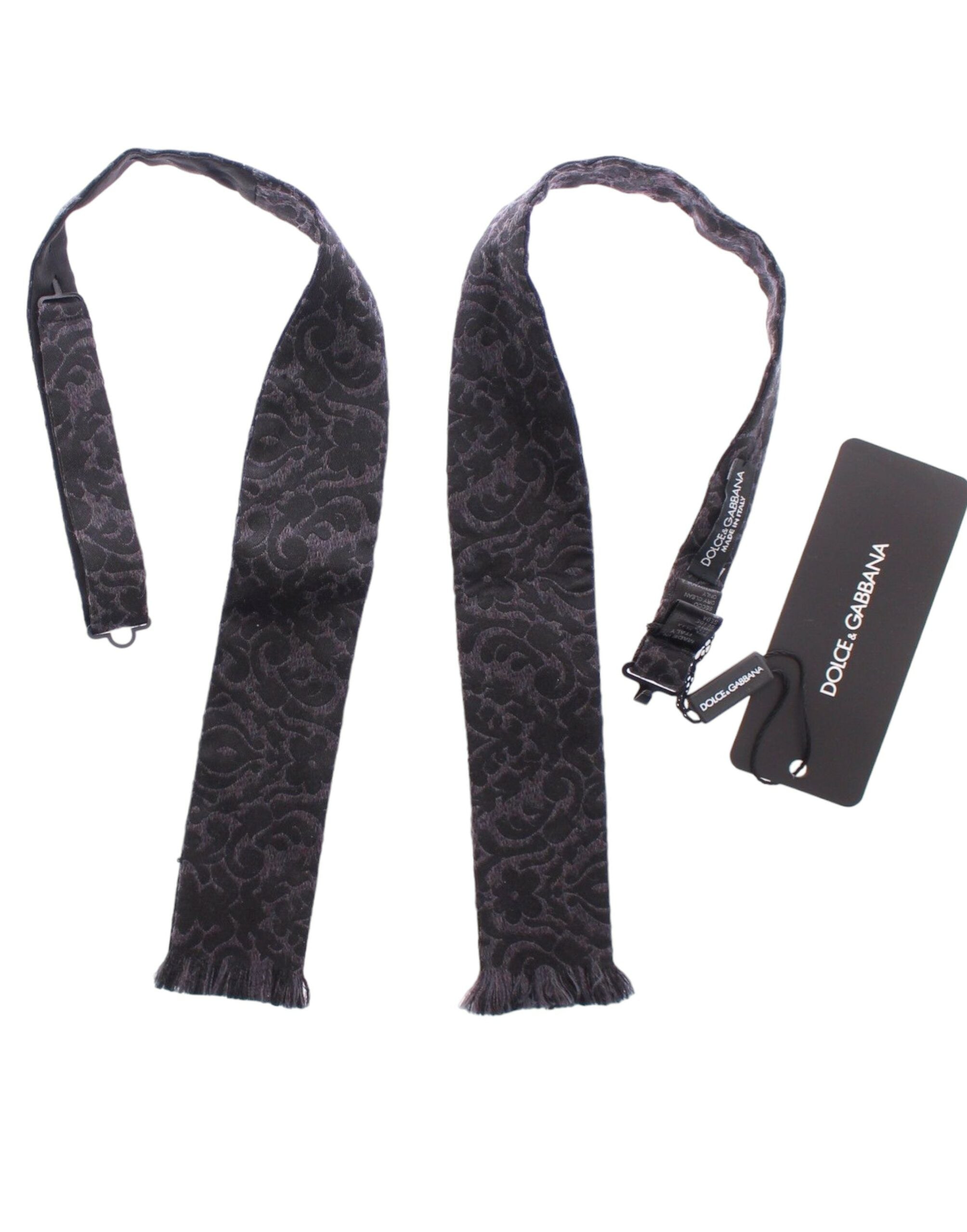 Dolce & Gabbana Gray Black Wool Silk Bow Tie - Whispers Of Wisdom Clothing