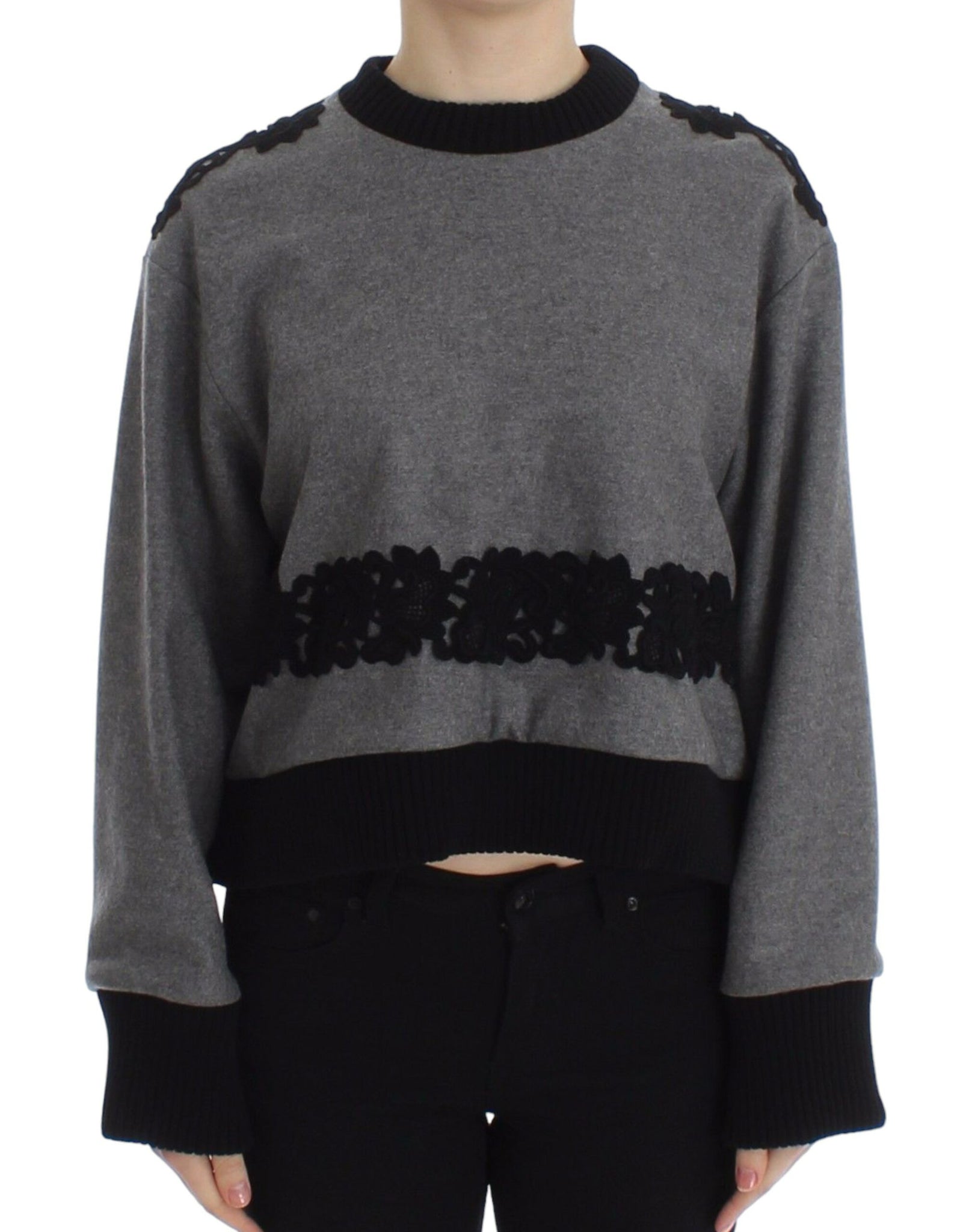 Dolce & Gabbana Gray Black Lace Wool Cashmere Sweater - Whispers Of Wisdom Clothing