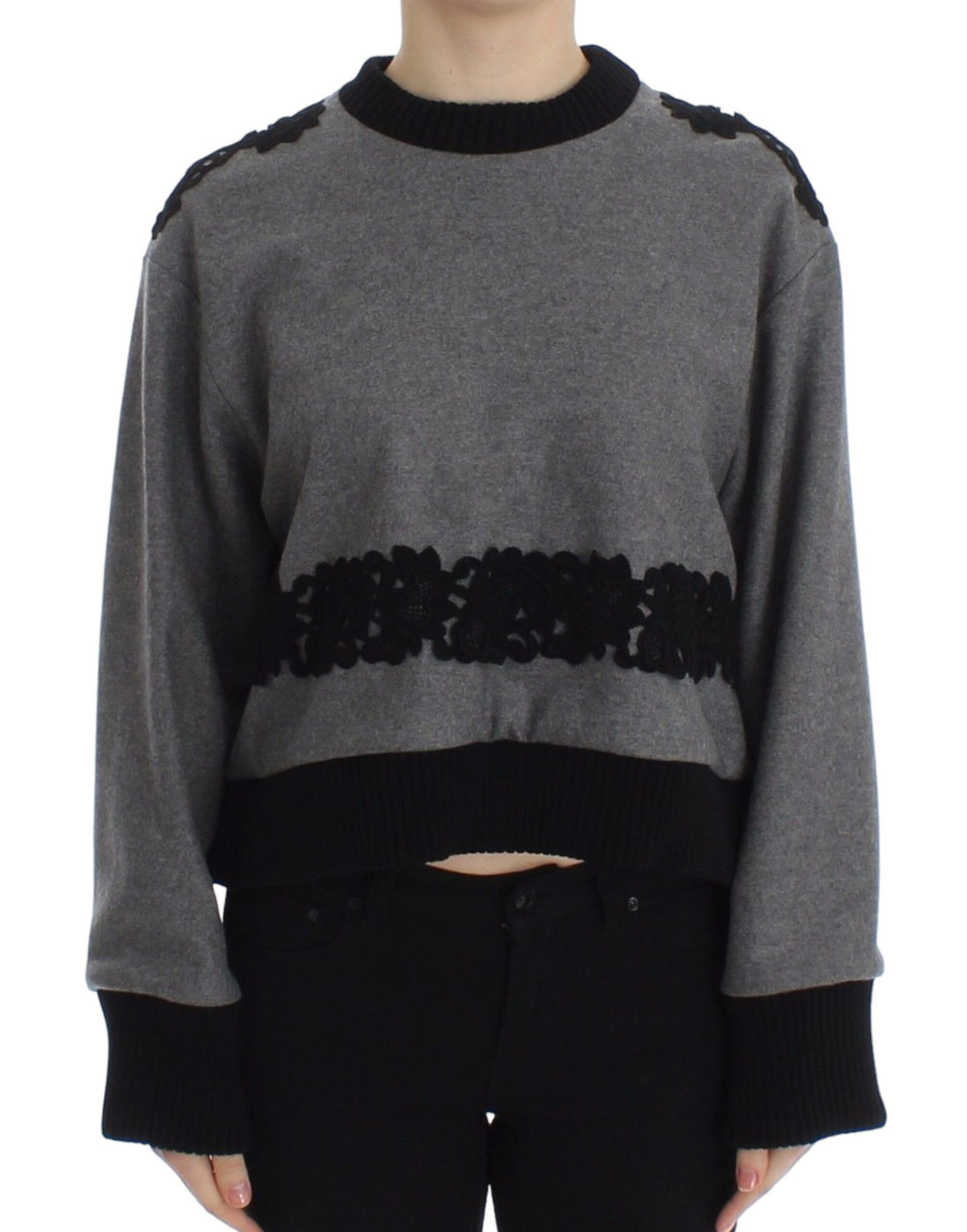 Dolce & Gabbana Gray Black Lace Wool Cashmere Sweater - Whispers Of Wisdom Clothing