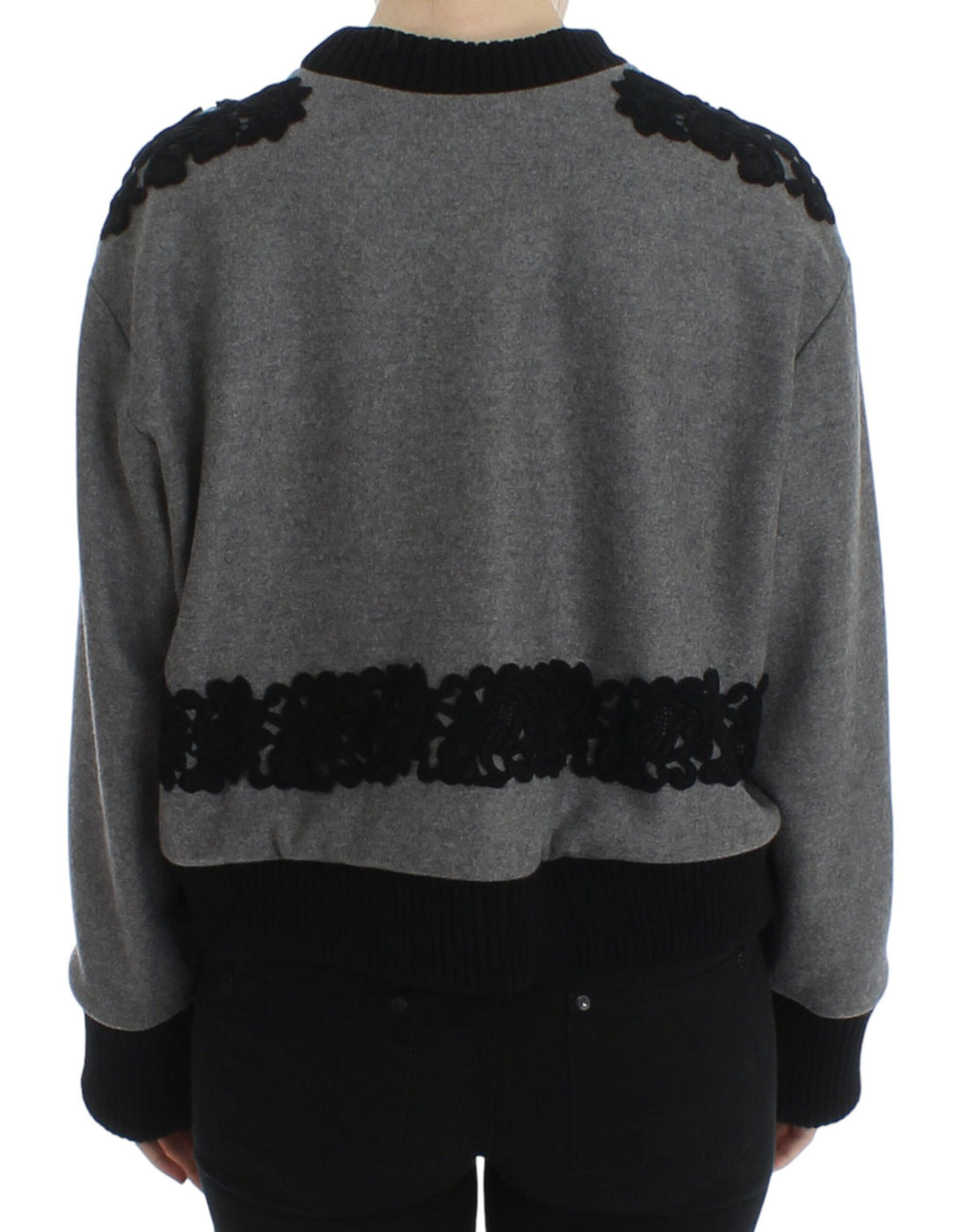 Dolce & Gabbana Gray Black Lace Wool Cashmere Sweater - Whispers Of Wisdom Clothing