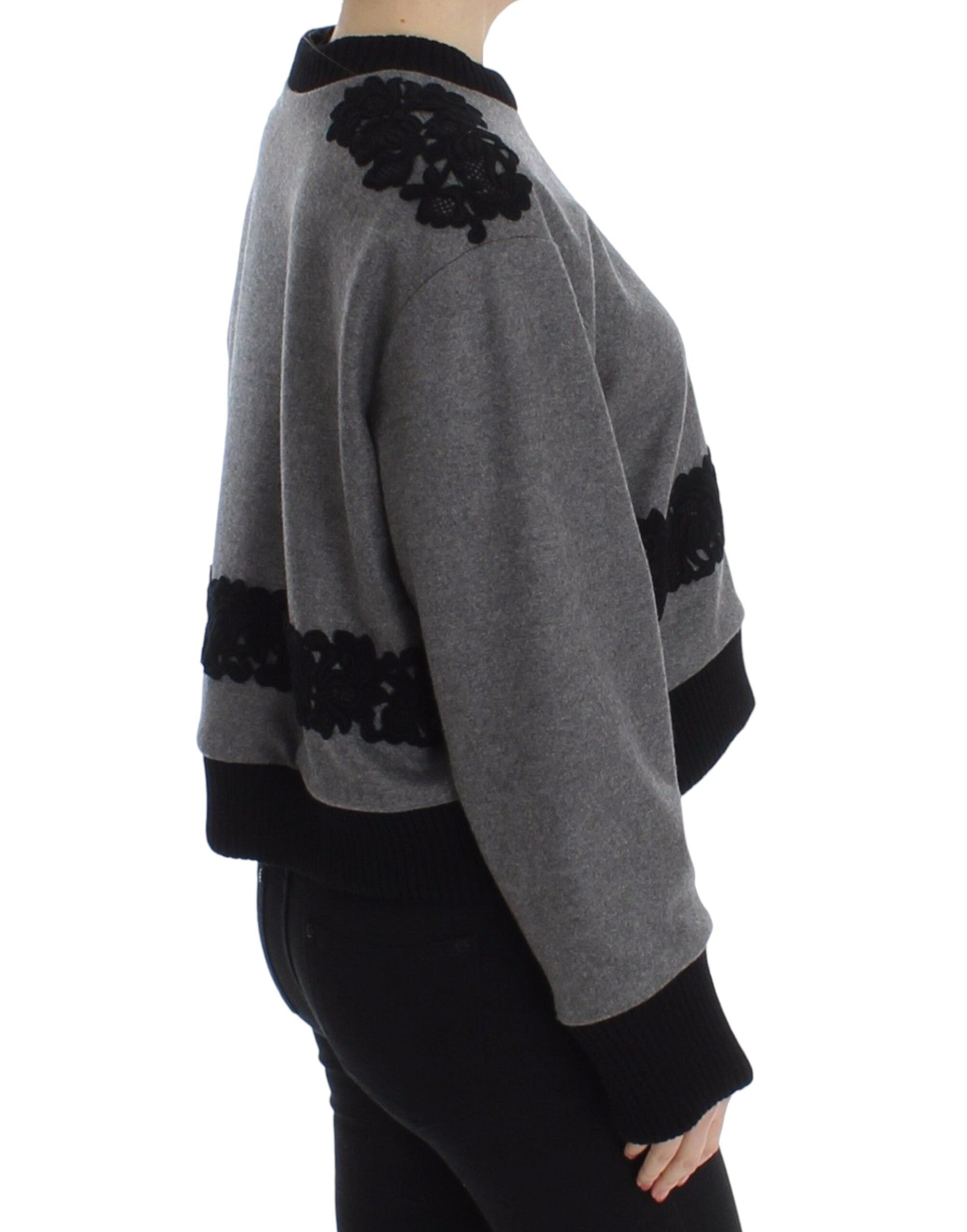 Dolce & Gabbana Gray Black Lace Wool Cashmere Sweater - Whispers Of Wisdom Clothing